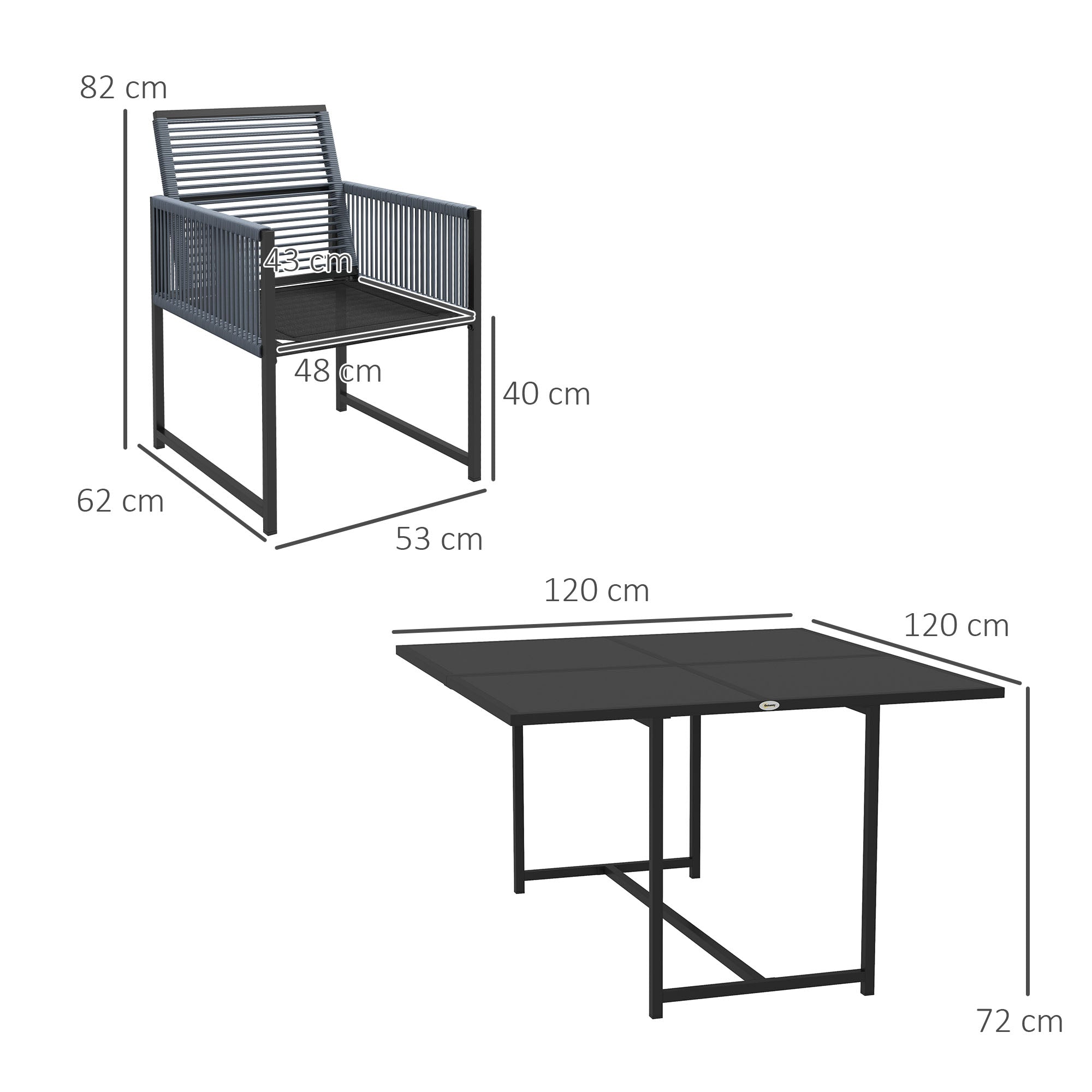 Outsunny Five-Piece Metal Dining Set, with Folding Back Chairs - North Peak Garden Furniture