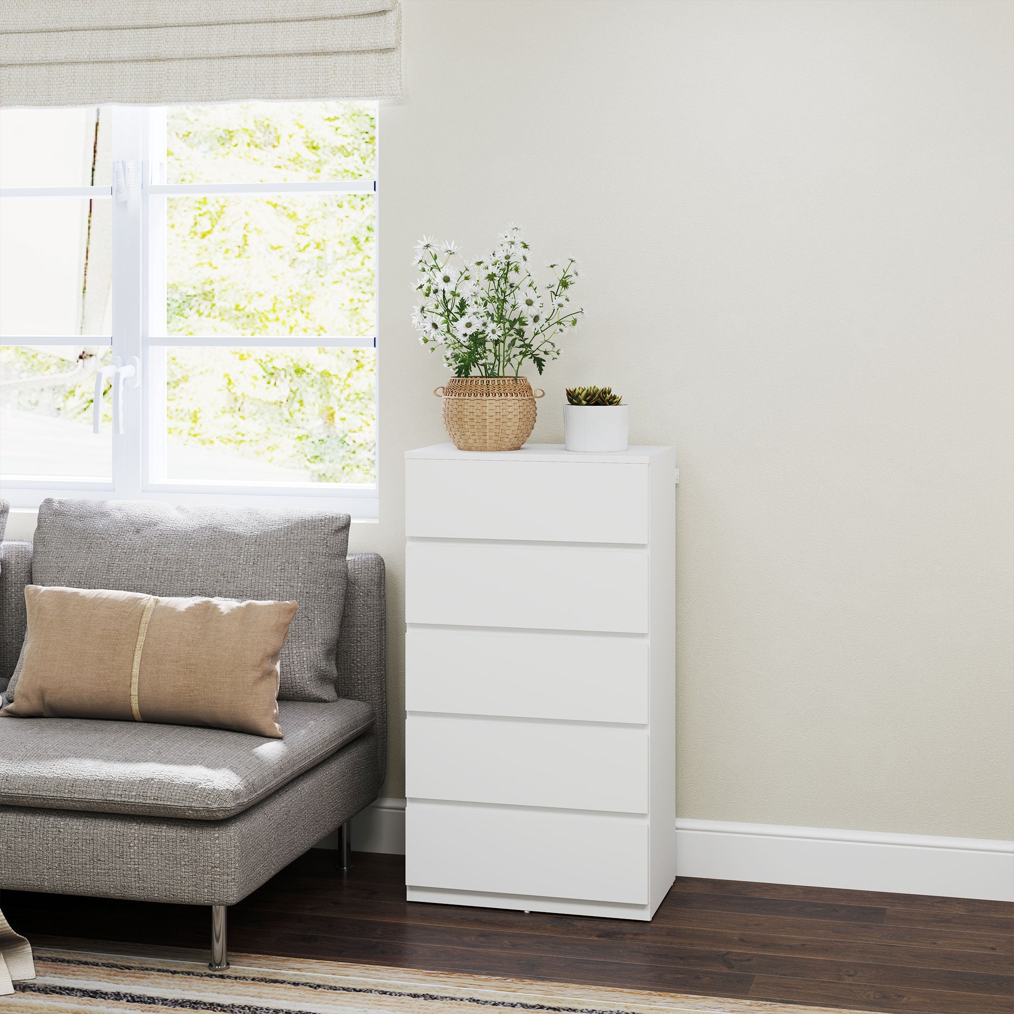 HOMCOM Chest of Drawers, 5-Drawer Storage Cabinets, Modern Dresser, Storage Drawer Unit for Bedroom - North Peak Garden Furniture