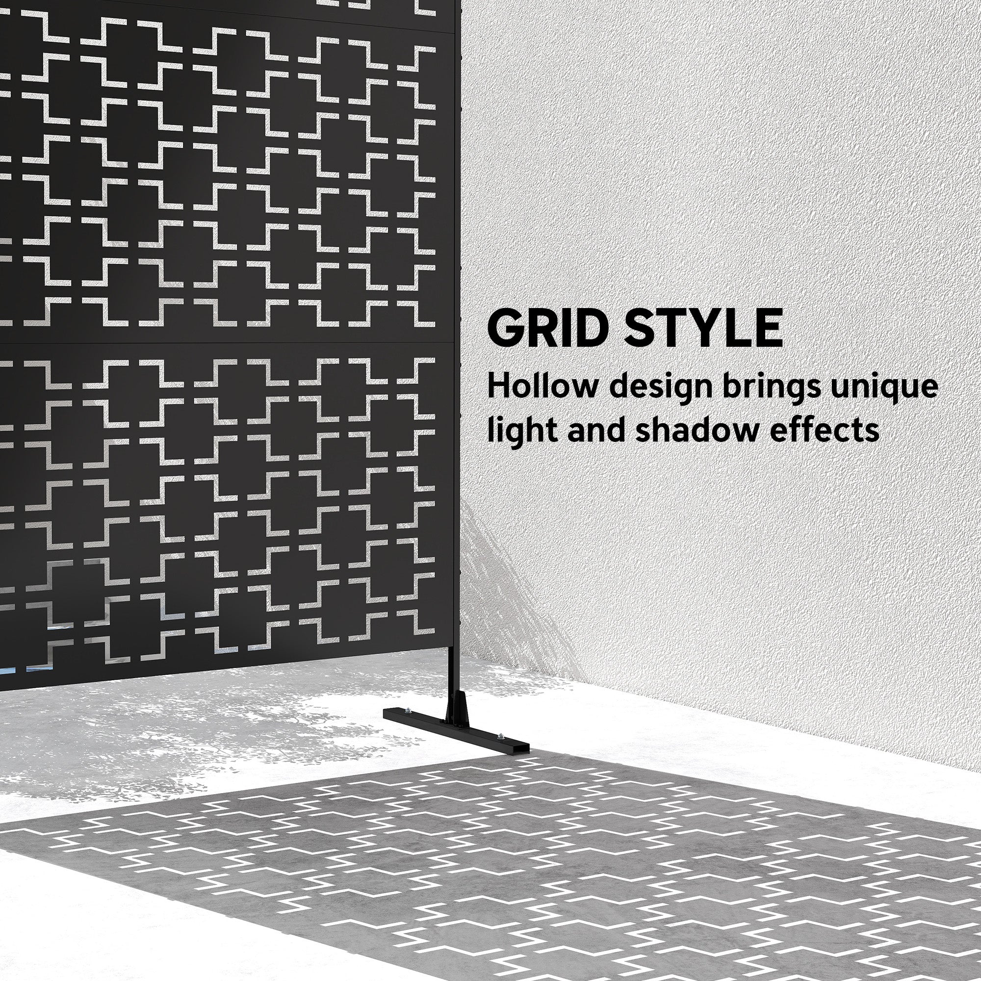 Outsunny Metal Decorative Privacy Screen Outdoor Divider, Black Grid