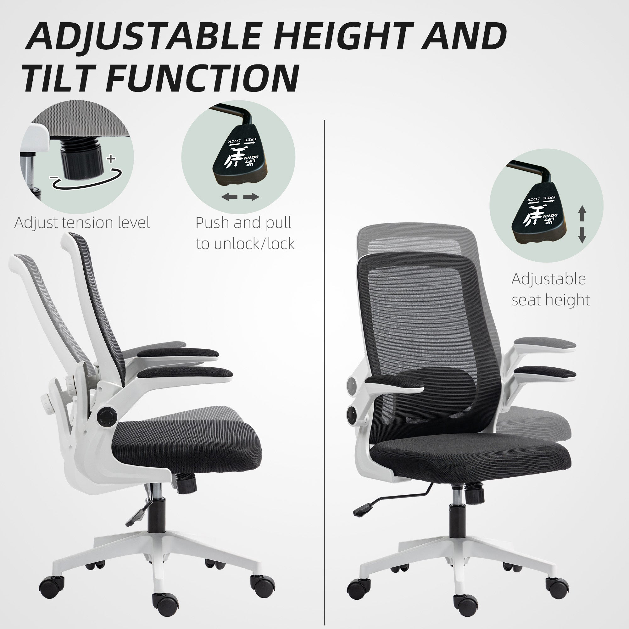 HOMCOM Mesh Back Adjustable Office Chair - Black - North Peak Garden Furniture