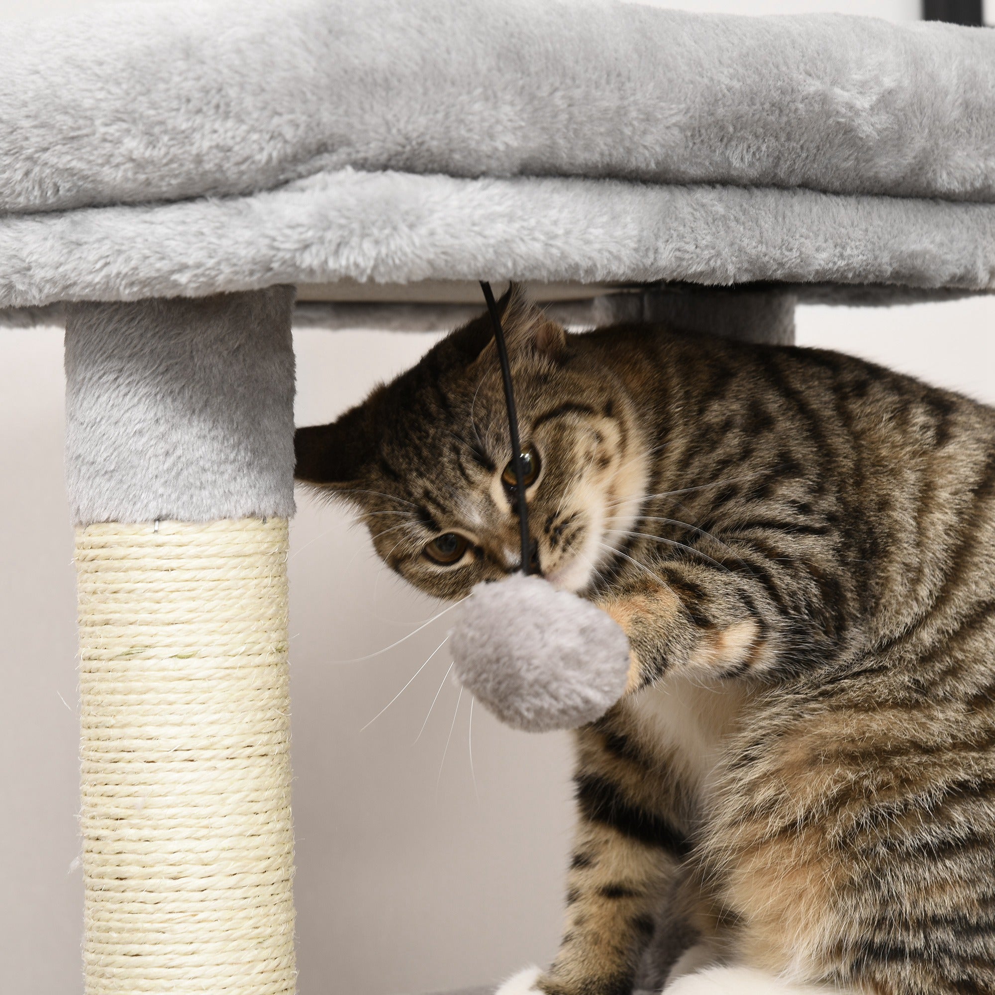 PawHut Cat Tree for Indoor Cats Climbing Tower Kitten Scratch Post Activity Center Kitten with Massage Toy Hanging Ball Bed Condo Perch 48 x 48 x 85cm Grey - North Peak Garden Furniture
