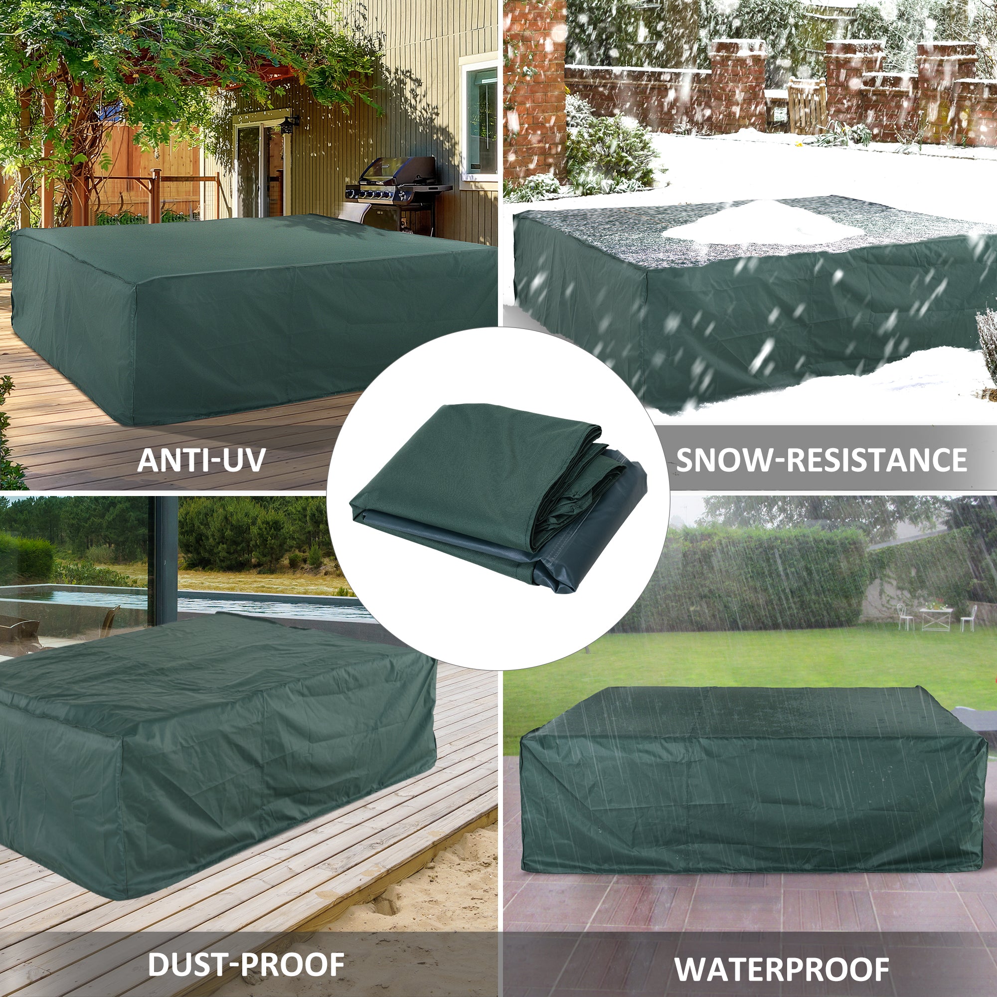 Outsunny Large Patio Garden Furniture Set Cover 600D Oxford Square Waterproof, 230 x 230 x 70 cm, Green - North Peak Garden Furniture