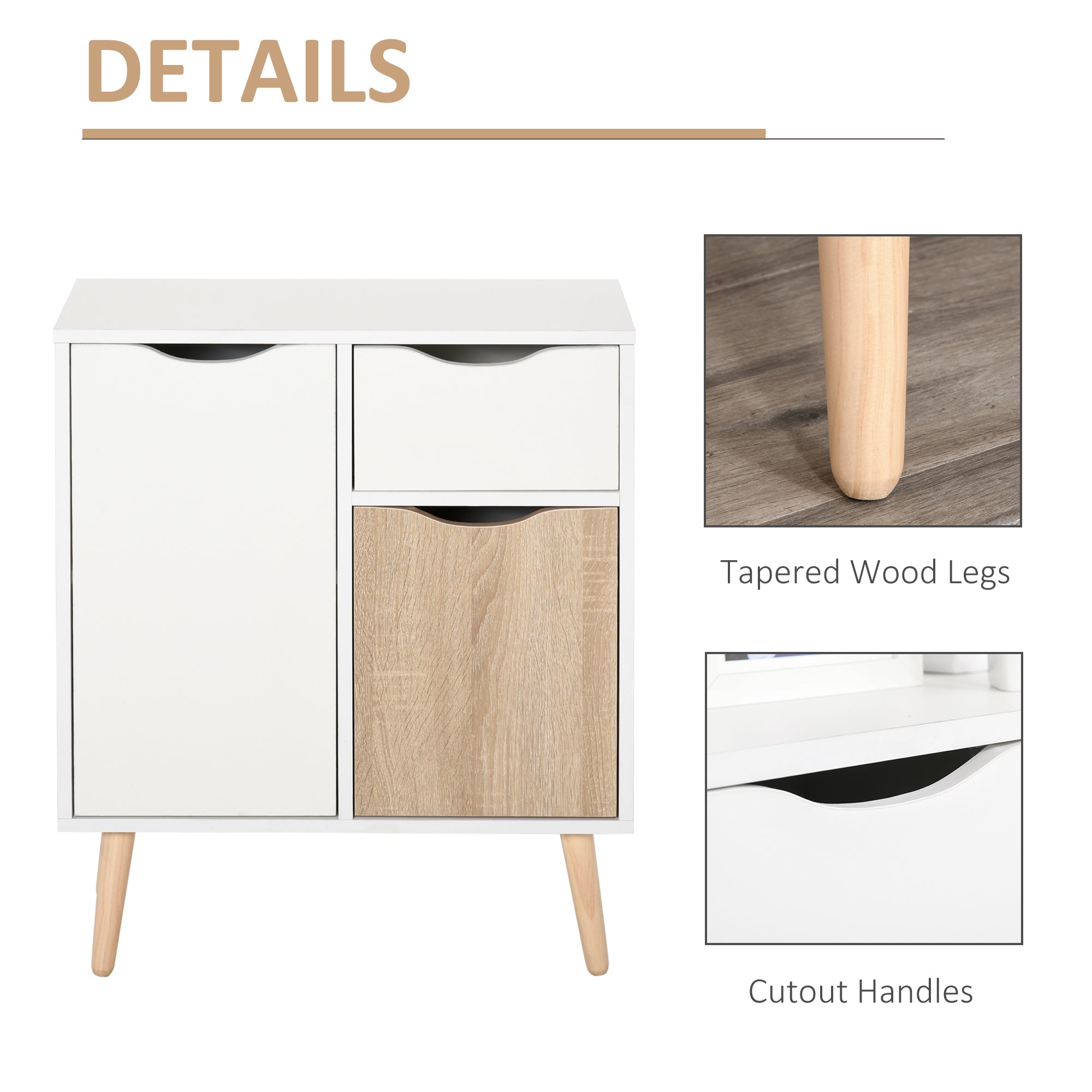 HOMCOM Sideboard Floor Cabinet Storage Cupboard with Drawer for Bedroom, Living Room, Entryway, Brown - North Peak Garden Furniture