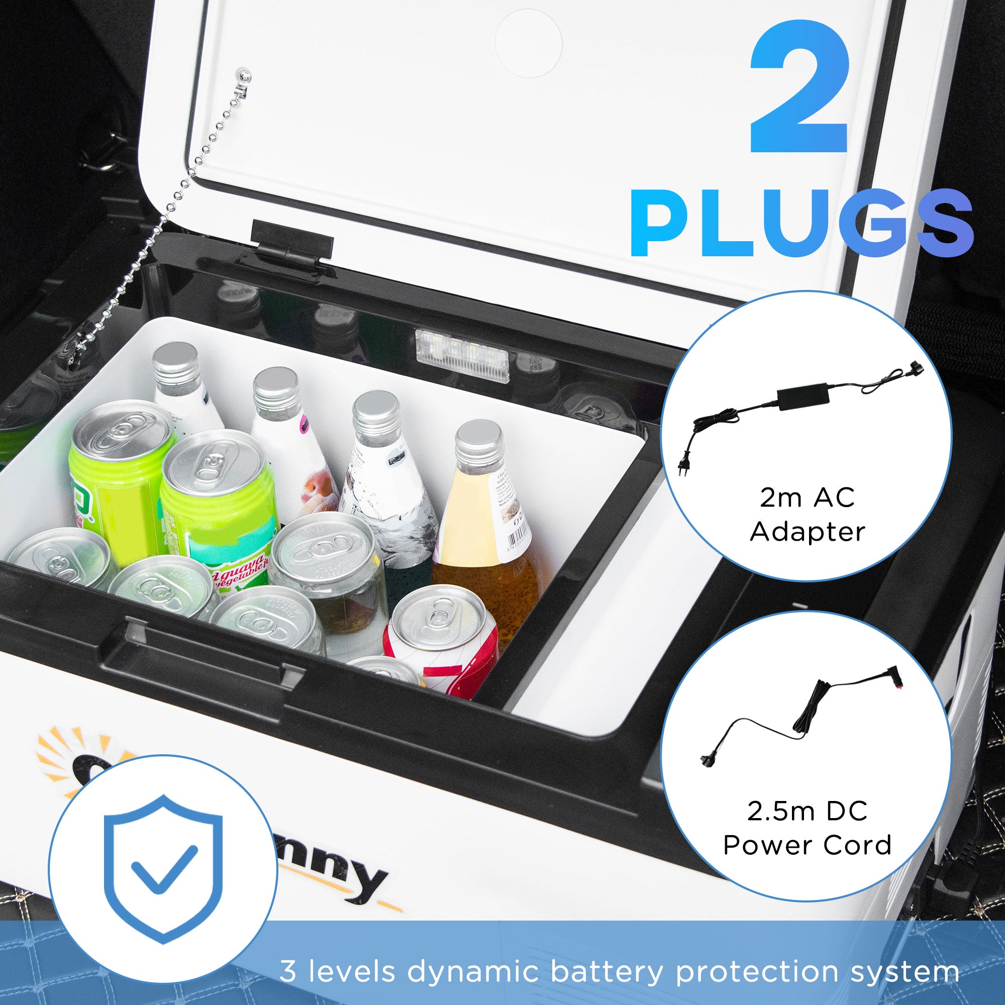 Outsunny 12V Car Refrigerator w/ LED Light & Foldable Handles, 18L Portable Compressor Cooler, Fridge Freezer with 12/24V DC and 110-240V AC for Campervan RV Boat Travel - North Peak Garden Furniture