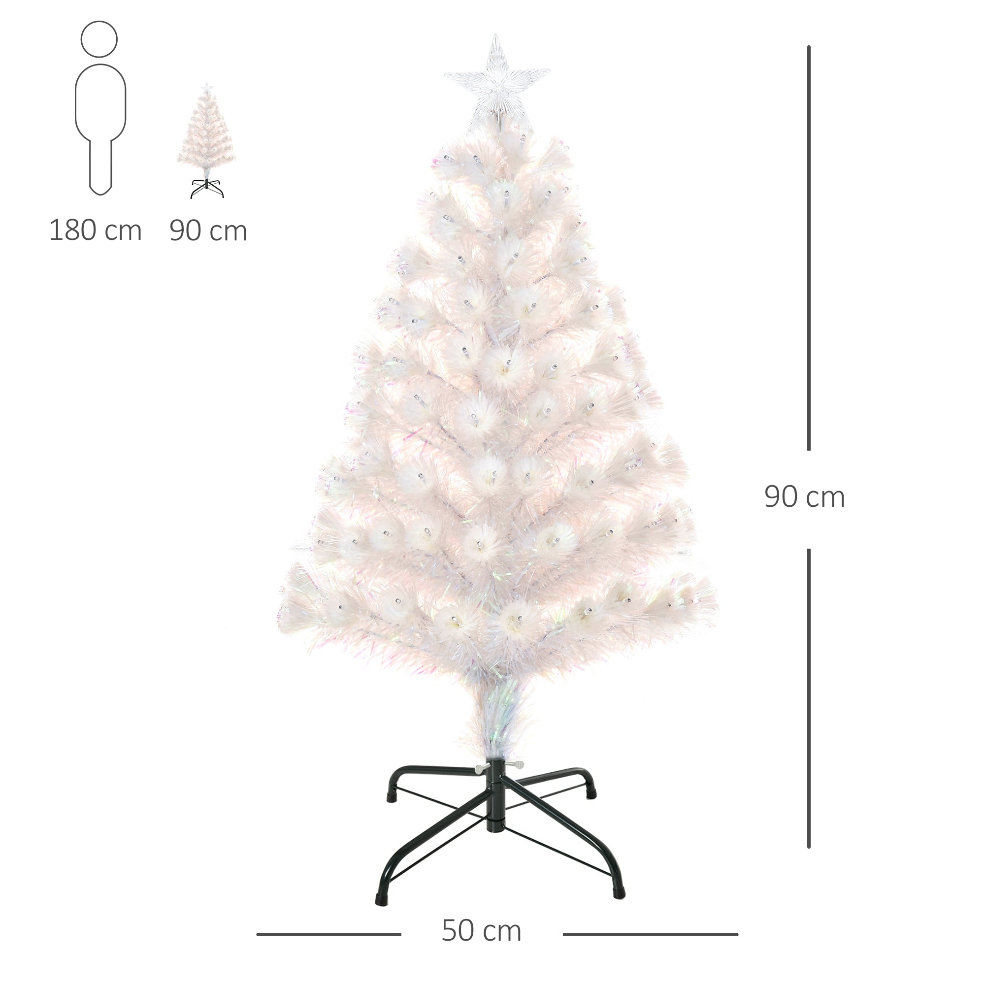 HOMCOM 3FT Pre-Lit Artificial Christmas Tree w/ Fibre Optic LED Lights Holiday Home Xmas Decoration-White - North Peak Garden Furniture