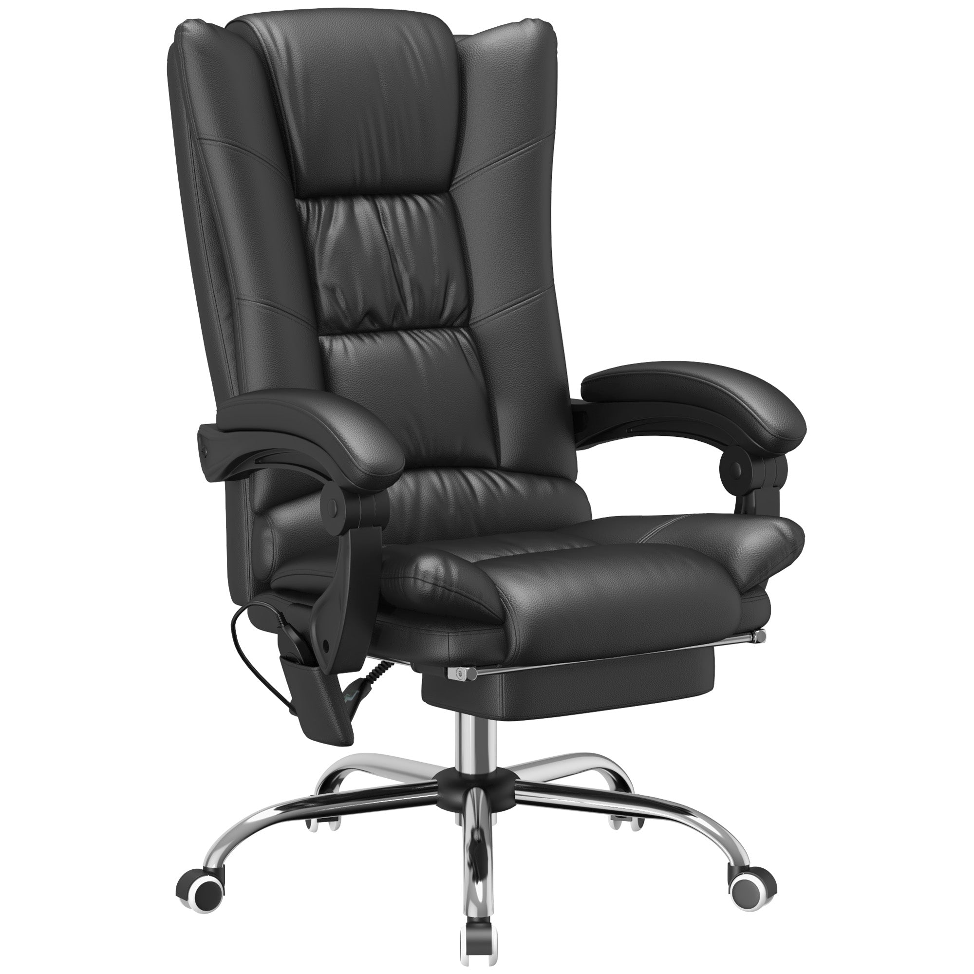 Vinsetto High Back Vibration Massage Office Chair, Heated Reclining PU Leather Computer Chair with 135° Reclining Back and Footrest, Black