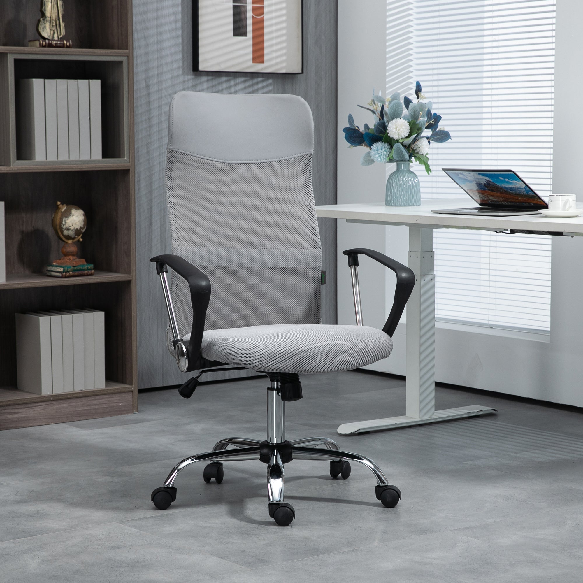Vinsetto Ergonomic Office Chair Mesh Chair with Adjustable Height Tilt Function Light Grey - North Peak Garden Furniture