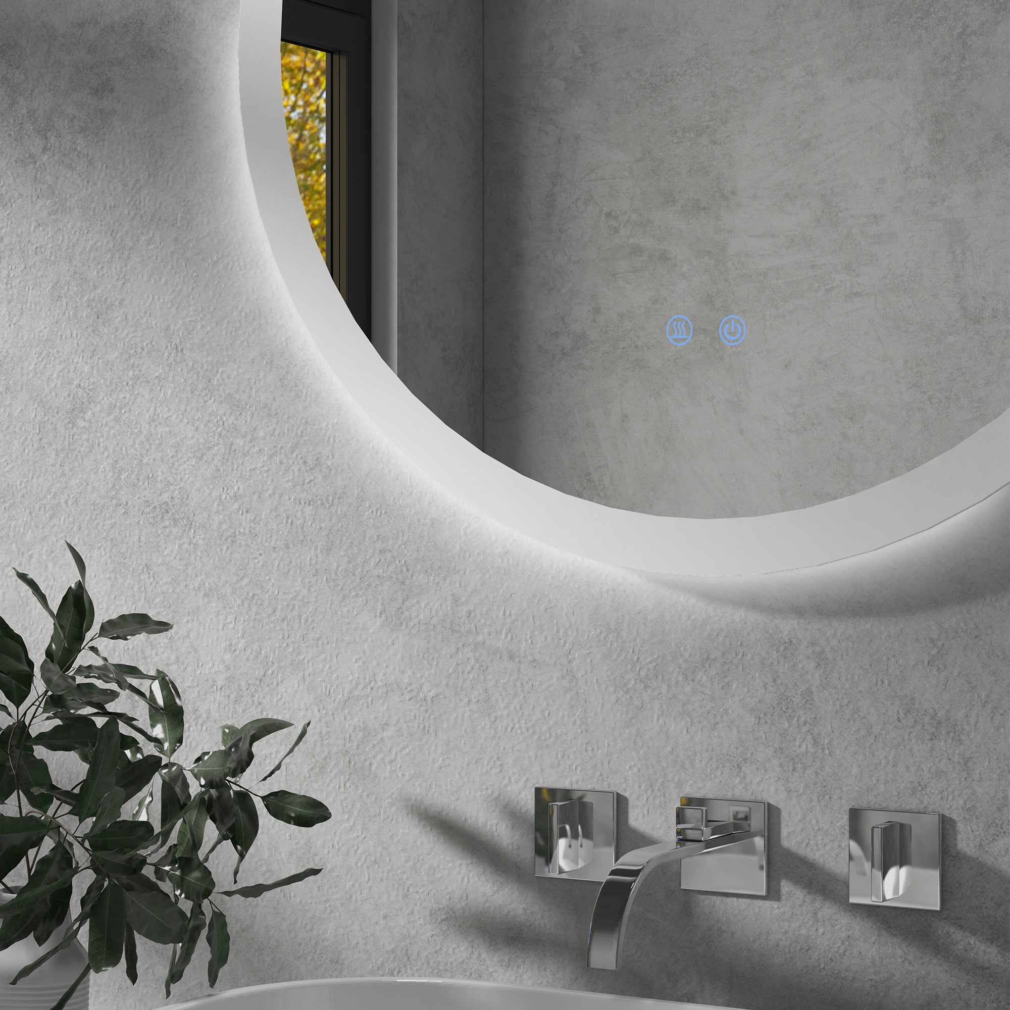 kleankin Round Bathroom Mirror with LED Lights, Wall-Mounted Dimmable Makeup Mirror with 3 Temperature Colours, Defogging Film, Memory Function, Hardwired, 60 x 60 cm - North Peak Garden Furniture