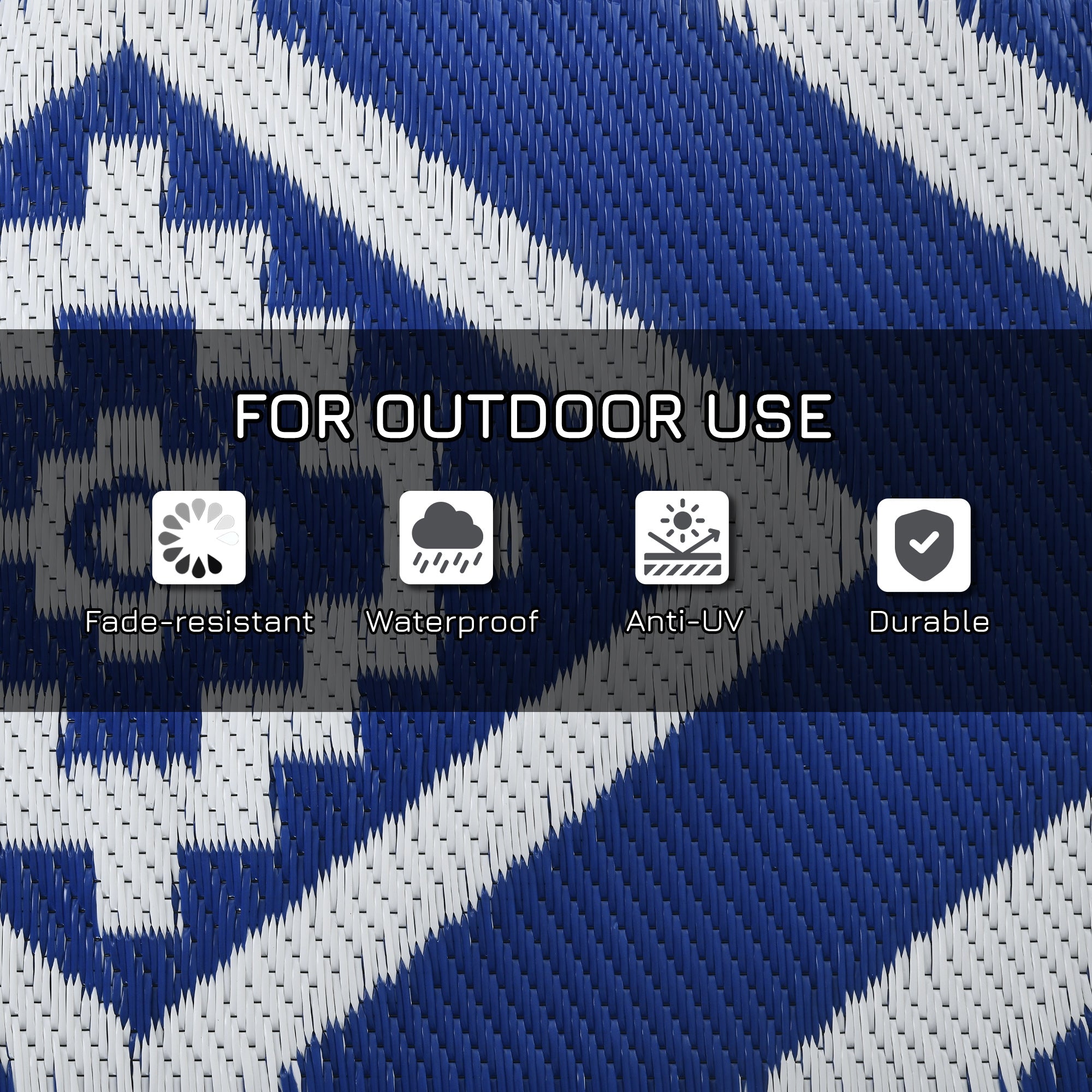 Outsunny Plastic Straw Reversible RV Outdoor Rug with Carry Bag, 182 x 274cm, Blue and White - North Peak Garden Furniture