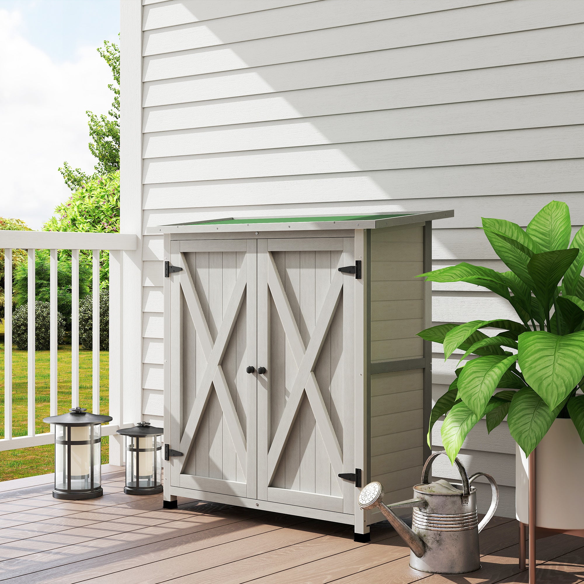 Outsunny 46.5 x 97cm Compact Wooden Storage Shed - Light Grey - North Peak Garden Furniture