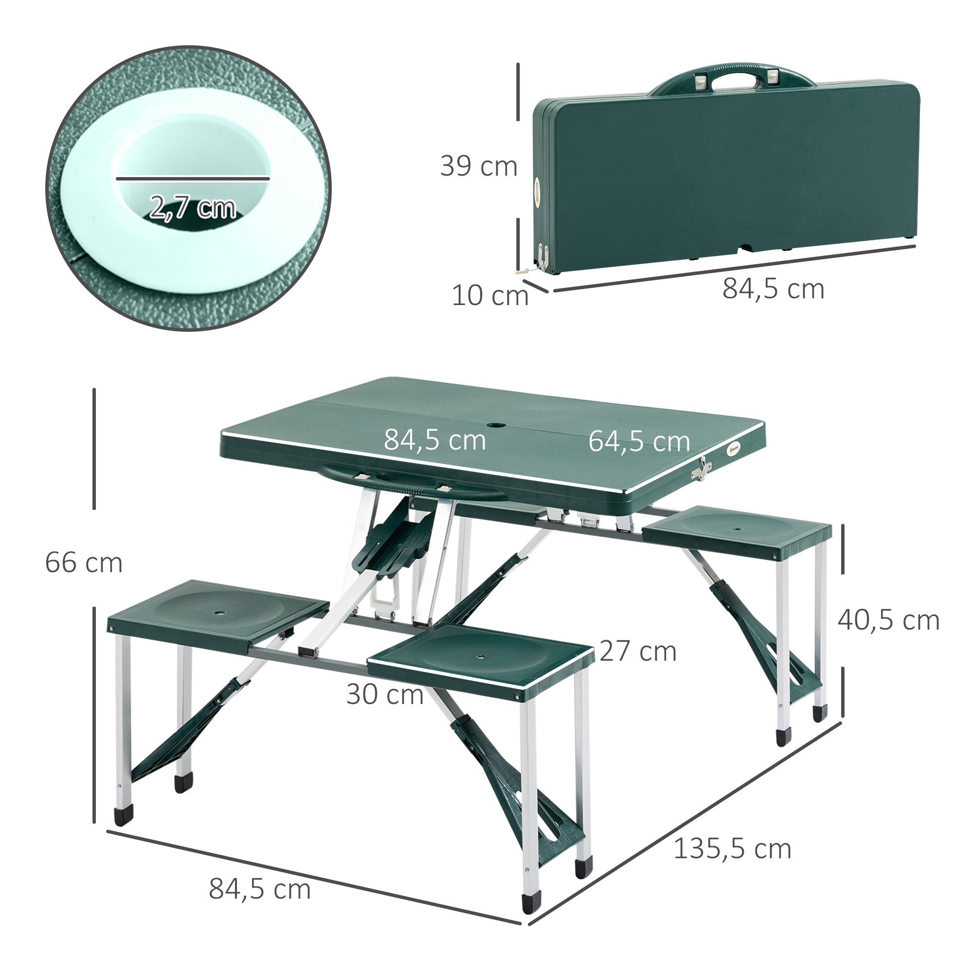 Outsunny ABS Aluminum Portable Picnic Table Bench Set Green