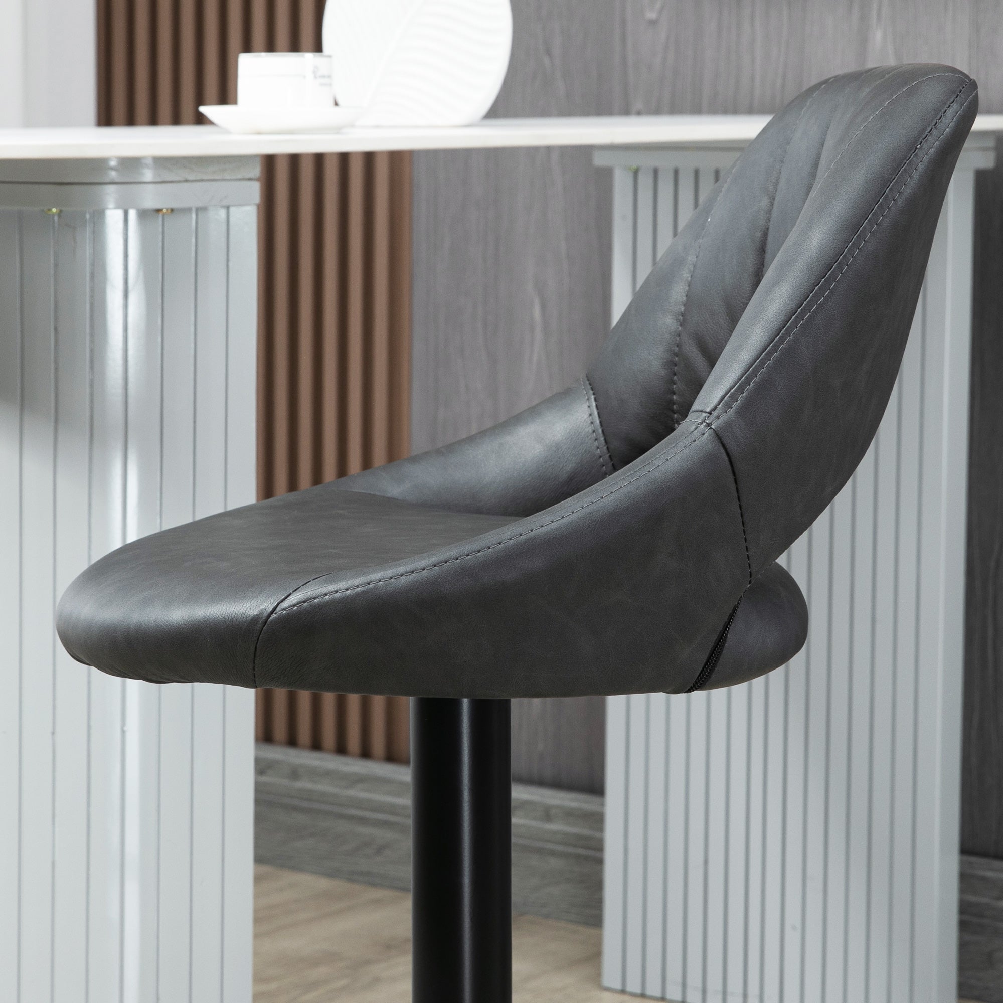 HOMCOM Barstools Set of 2 Adjustable Swivel Height Gas Lift PU Leather Counter Chairs with Footrest - North Peak Garden Furniture