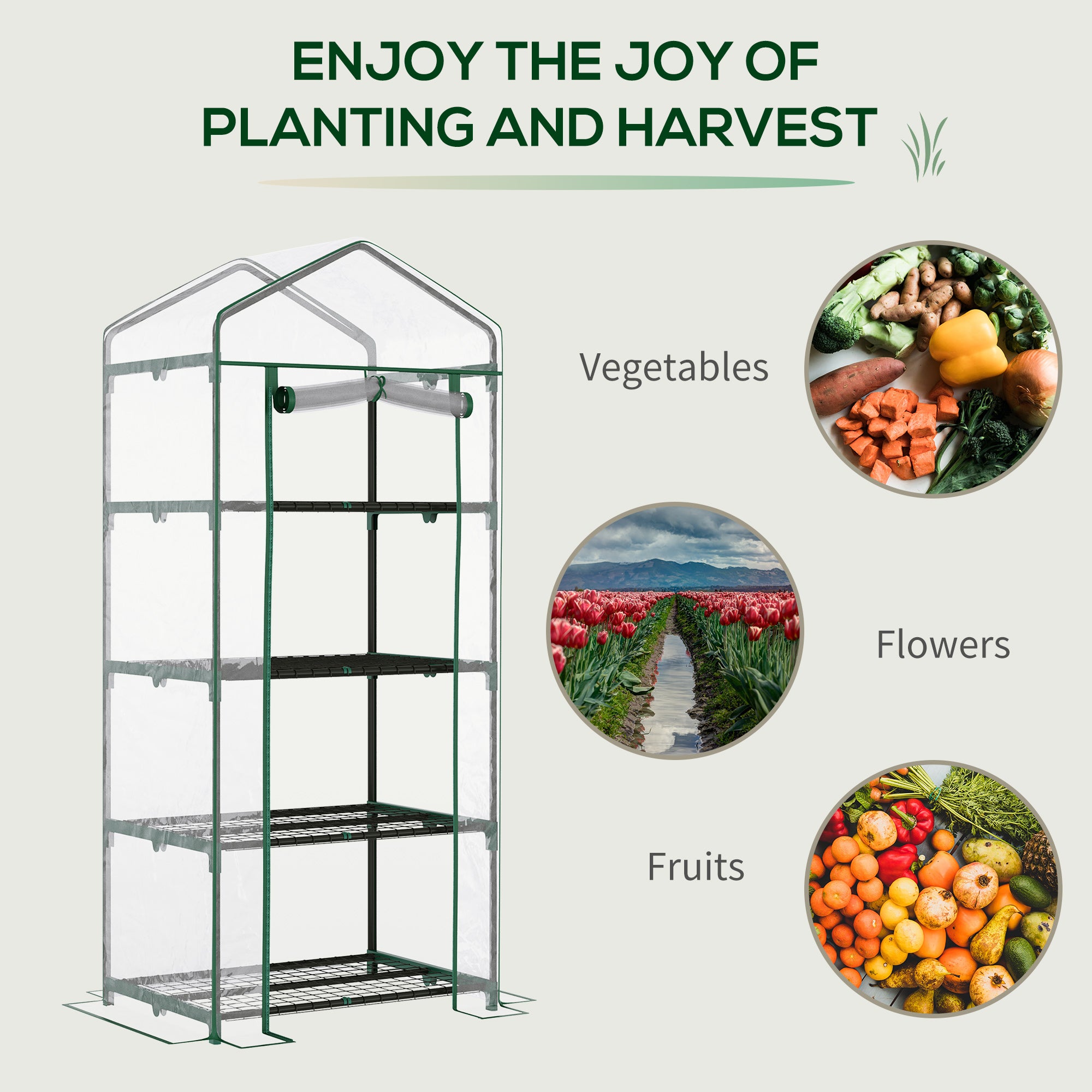 Outsunny 4 Tiers Mini Portable Greenhouse Compact Plant Grow Shed Metal Frame Transparent Clear Cover 160H x 70L x 50Wcm - North Peak Garden Furniture