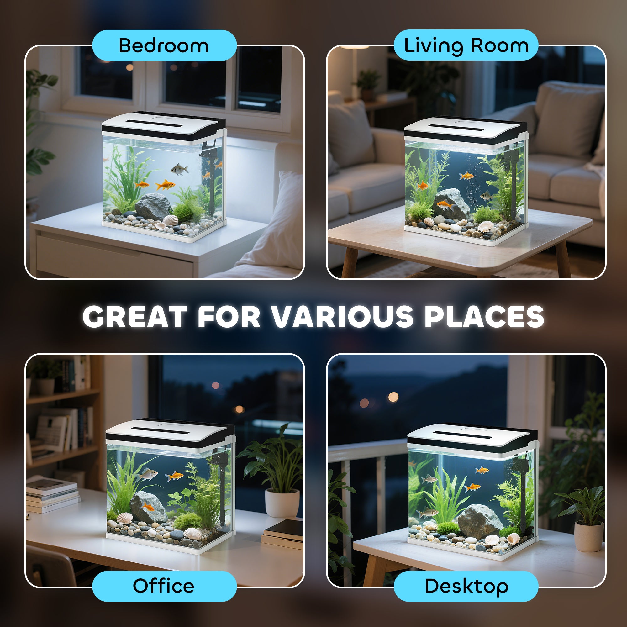 PawHut 28L Glass Aquarium Fish Tank with Filter, LED Lighting, for Betta, Guppy, Mini Parrot Fish, Shrimp, 38 x 26 x 39.5cm - North Peak Garden Furniture