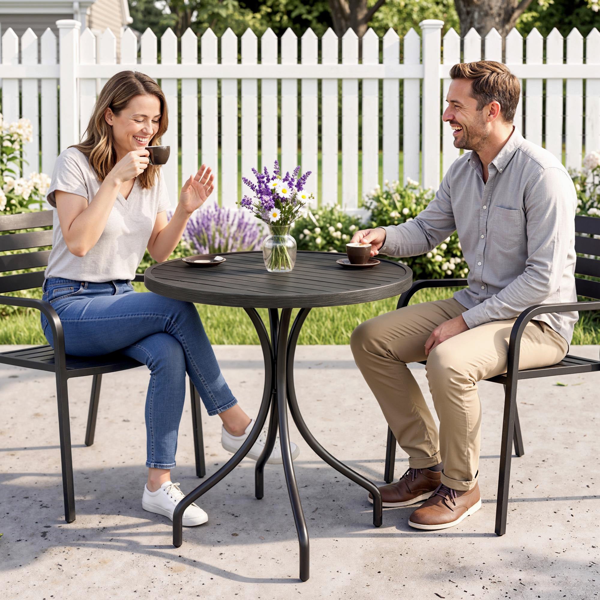 Outsunny Φ66cm Galvanised Steel Garden Table - Grey