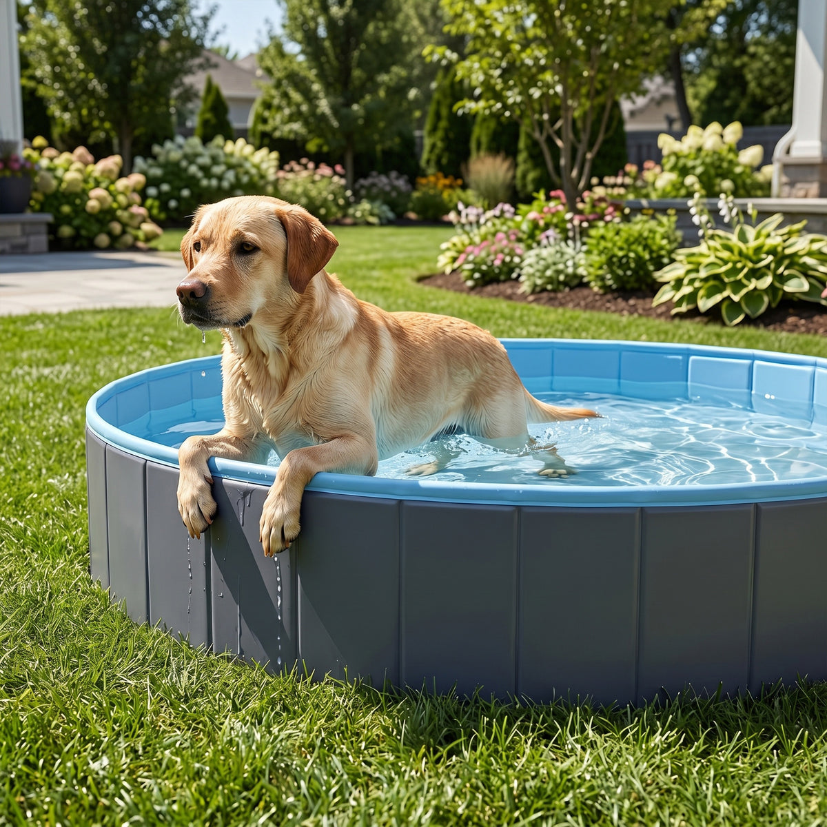 PawHut Foldable Dog Pool for Puppies and Ducks Dog Paddling Pool Bath Tub, Dark Grey, 160 x 30cm