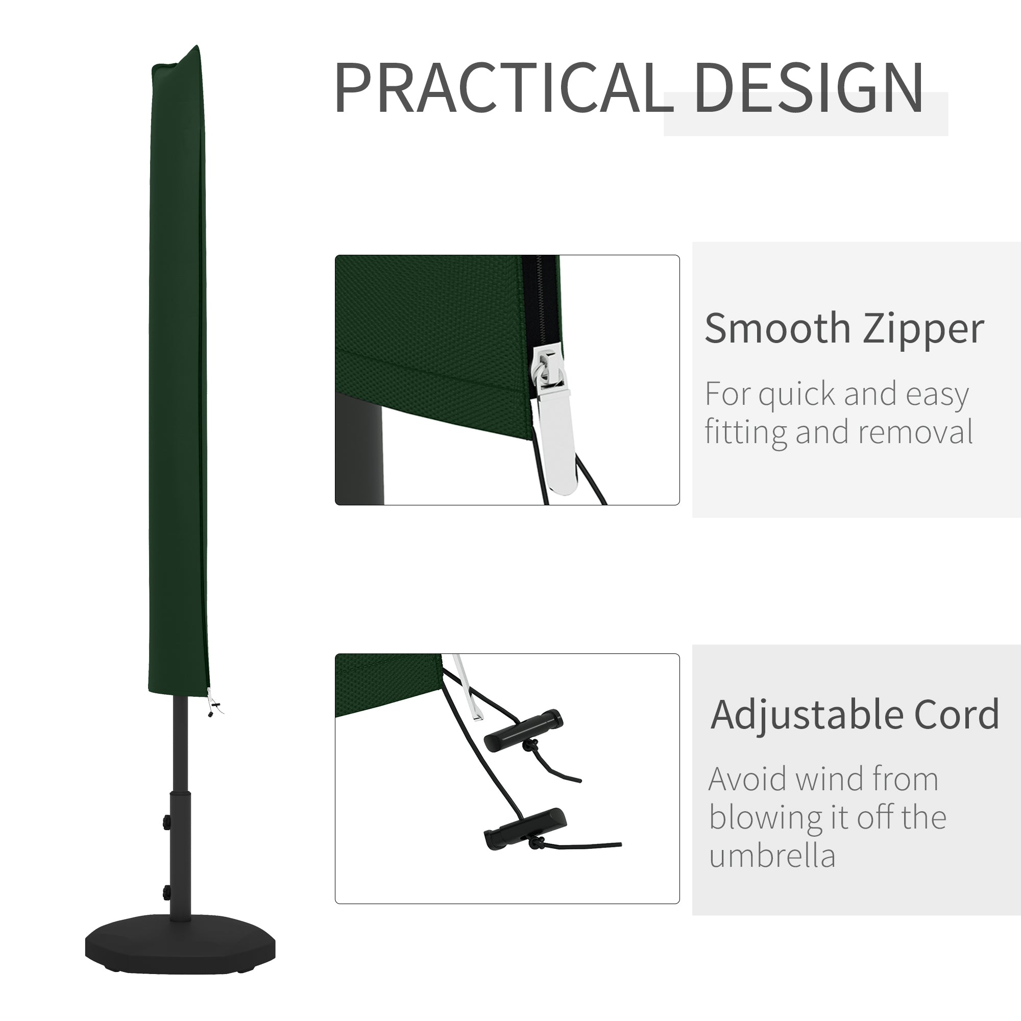 Outsunny Parasol Cover, Cantilever Umbrella Cover for 2-3.5 m Parasols, Banana Umbrella Protector with Zipper, Green