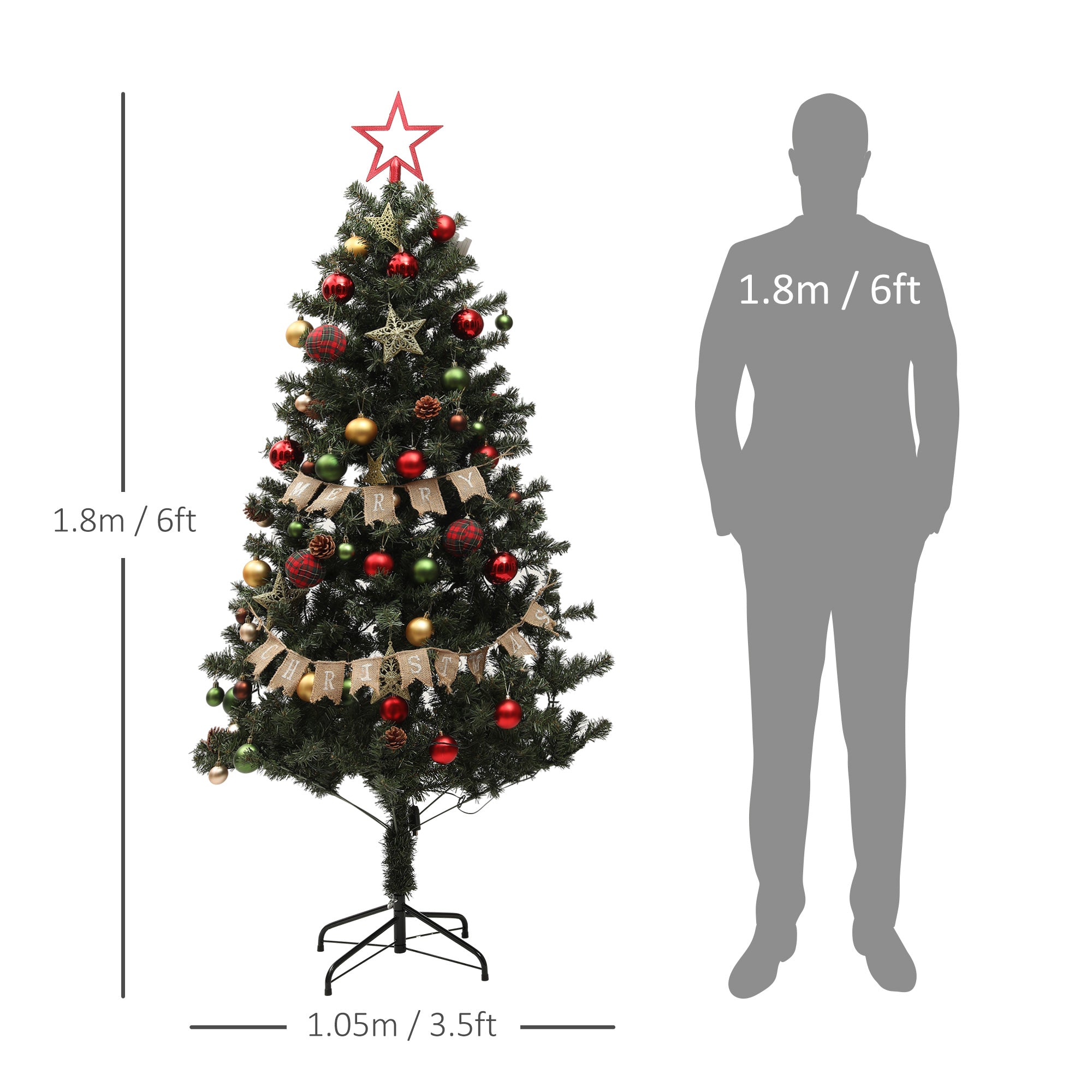 HOMCOM 5ft Pre-Lit and Xmas Tree with Decorations