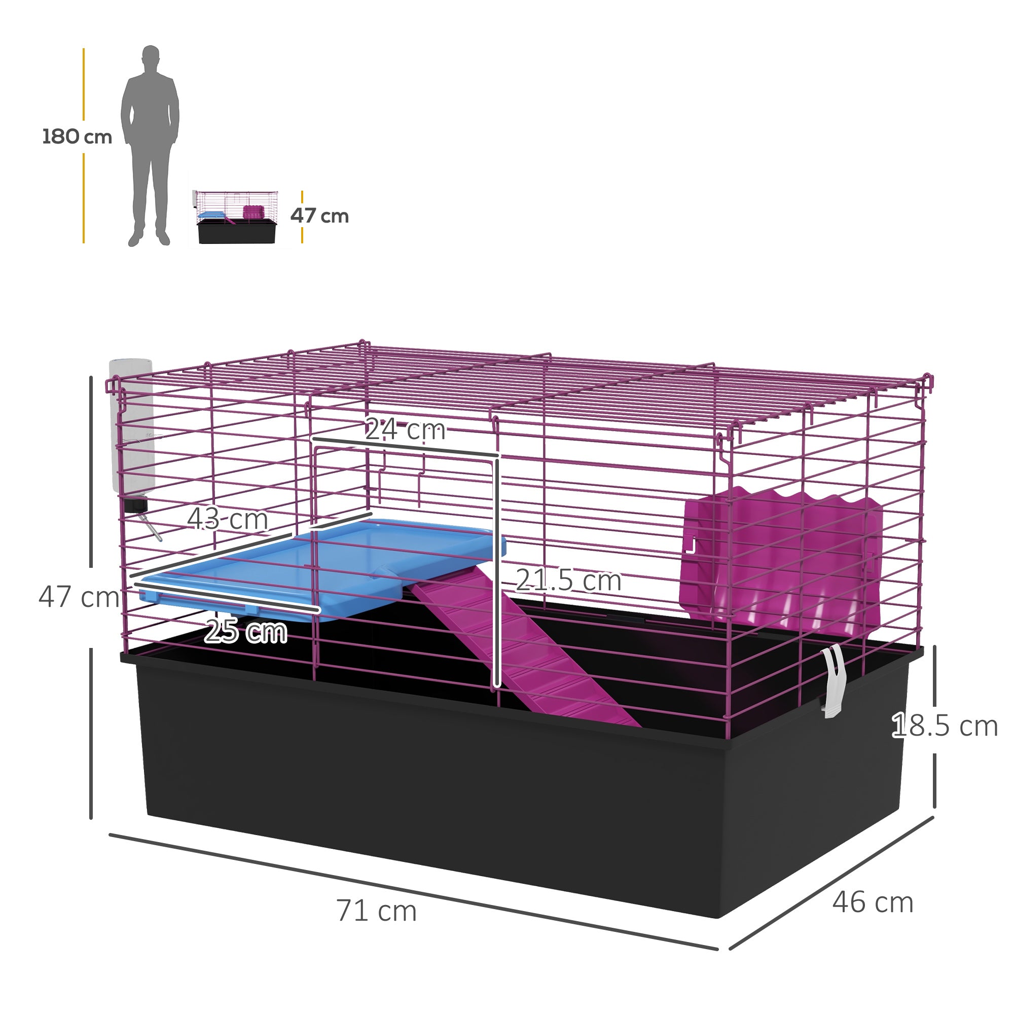 PawHut Chinchillas Small Rabbit Guinea Pig Small Animal Cage, Pet Playhouse, with Platform, Ramp, 71 x 46 x 47cm - North Peak Garden Furniture