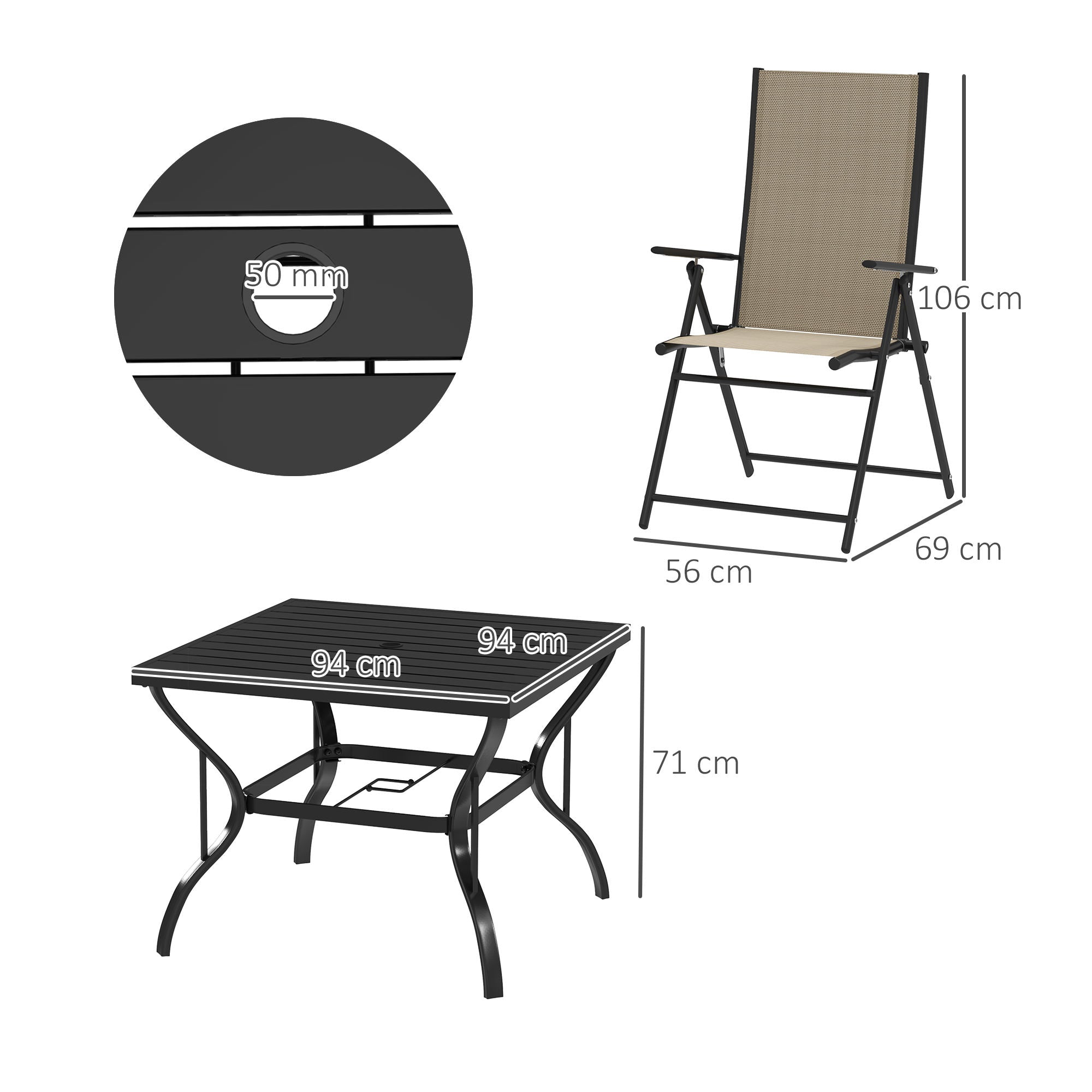 Outsunny Five-Piece Steel Frame Patio Set - Khaki/Black - North Peak Garden Furniture