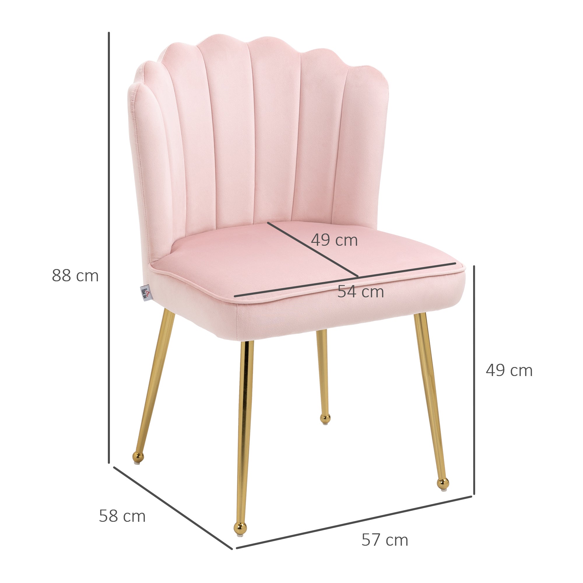 HOMCOM Shell Dining Chairs Set of 2, Upholstered Kitchen Chairs with Gold Metal Legs and Backrest, Velvet Fabric Lounge Leisure Chairs for Living Room, Reception Room, Pink - North Peak Garden Furniture