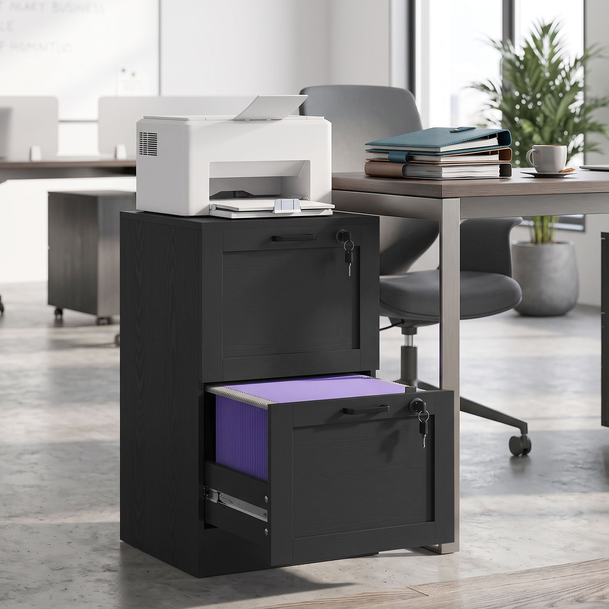 HOMCOM 2-Drawer Filing Cabinet with Lock - Black