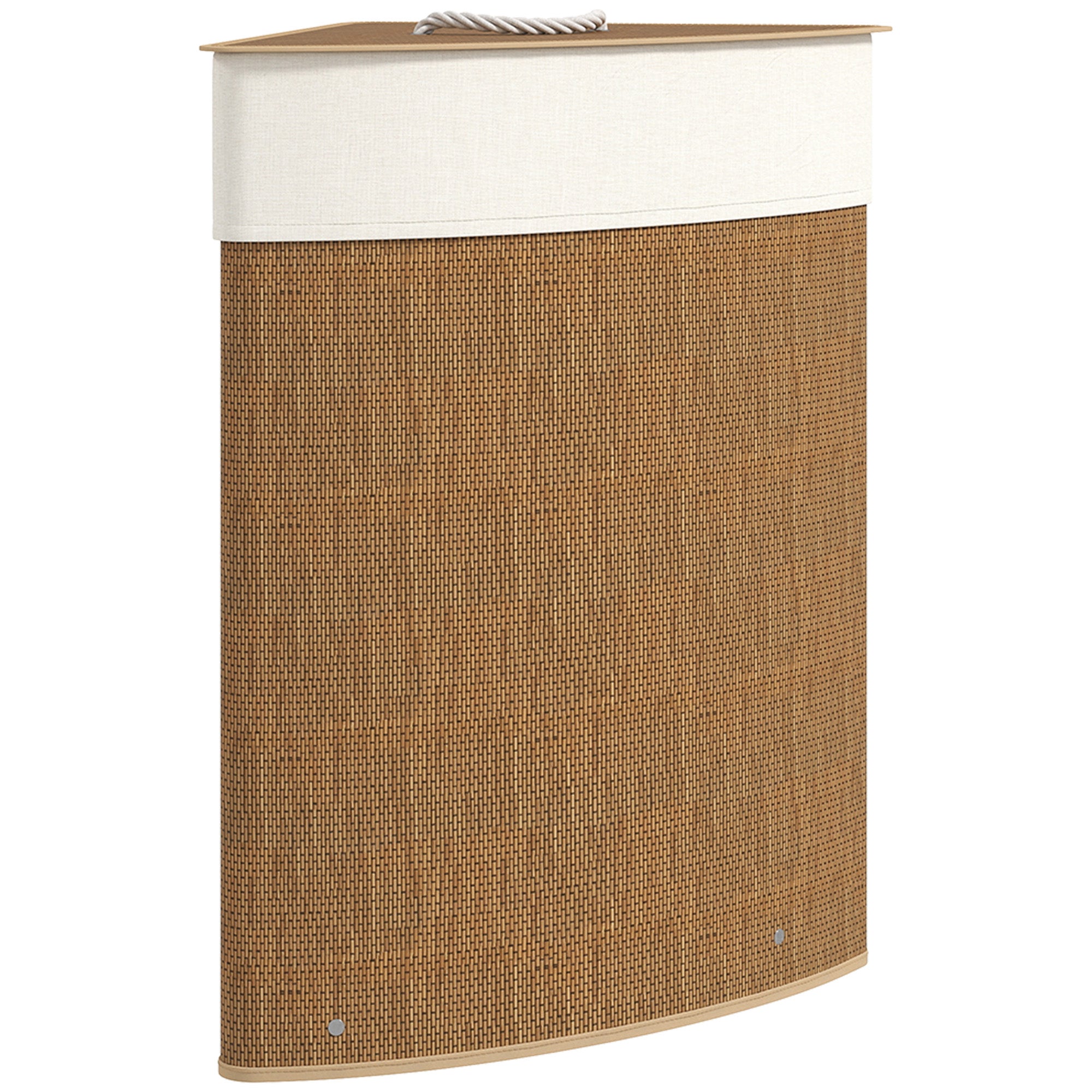 HOMCOM Bamboo Laundry Basket with Lid, 55L Corner Laundry Hamper with Removable Washable Liner Bag, Bathroom Triangle Washing Basket, 35 x 35 x 60 cm, Brown - North Peak Garden Furniture