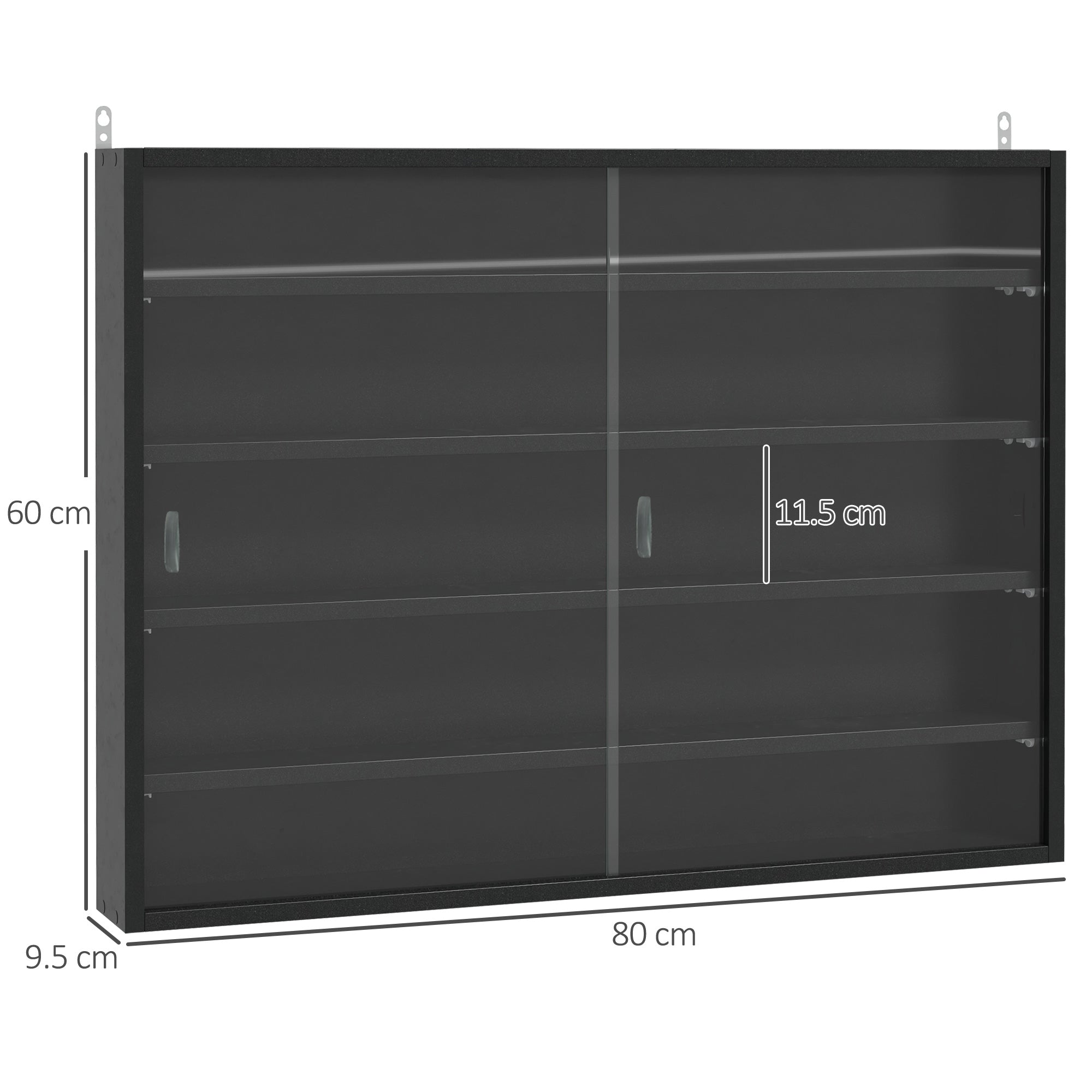 HOMCOM 5-Tier Wall Display Shelf Unit Cabinet w/ 4 Adjustable Shelves Glass Doors Home Office Ornaments 60x80cm Black - North Peak Garden Furniture