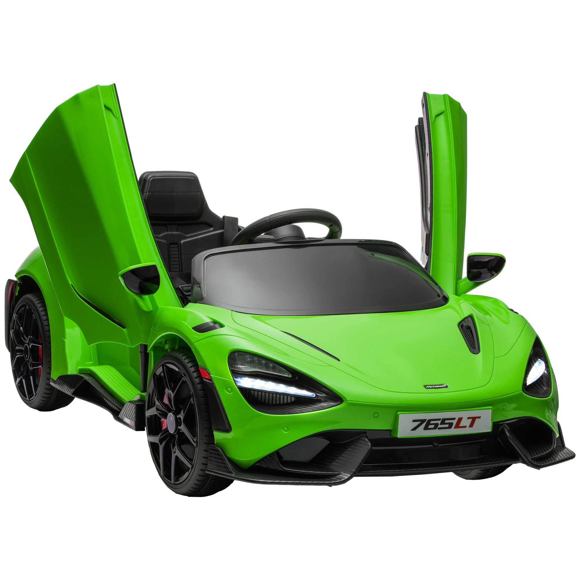 AIYAPLAY McLaren 765LT Licensed 12V Kids Electric Ride on Car with Butterfly Doors Remote Control Transport Wheels Green - North Peak Garden Furniture