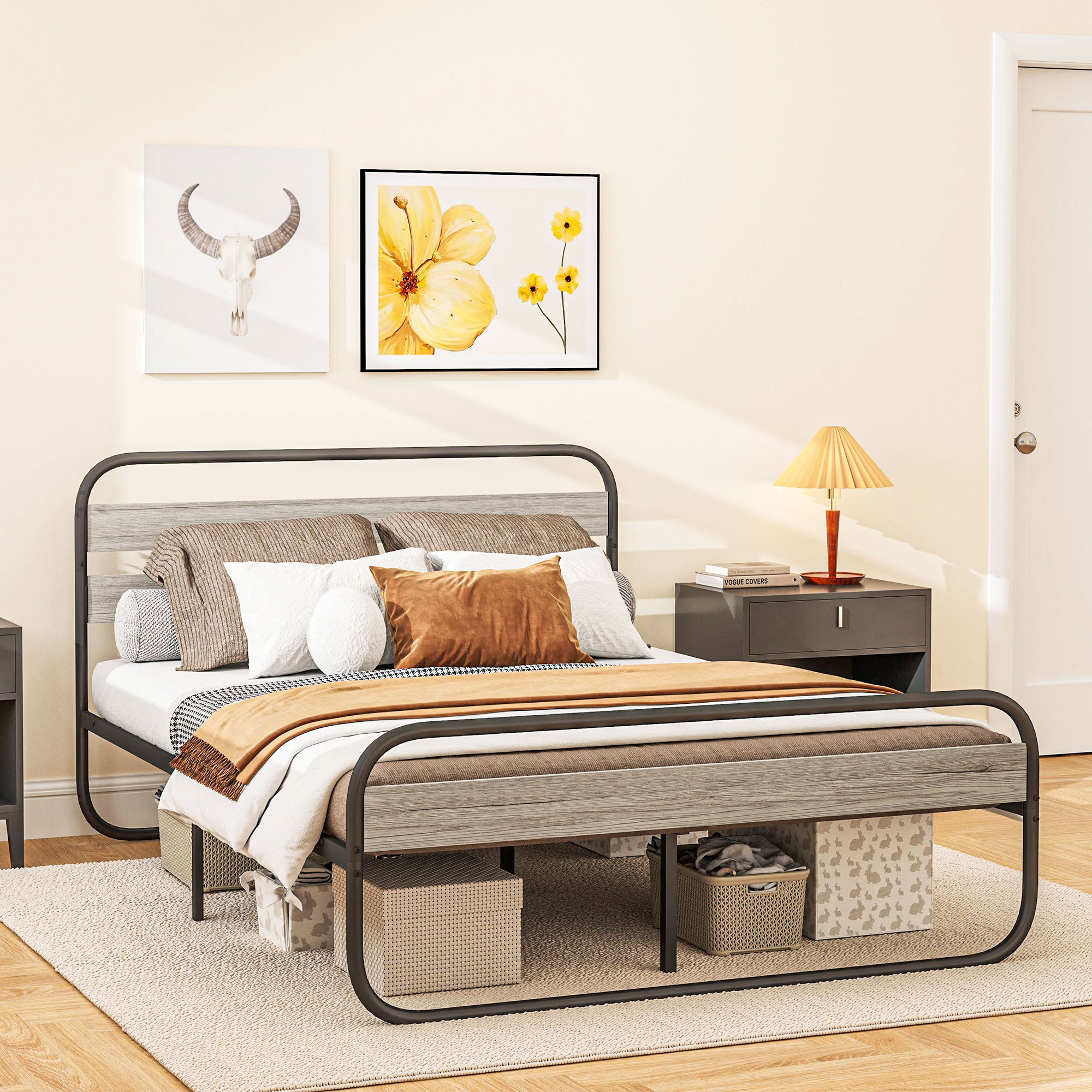 HOMCOM King Size Steel Industrial Bed Frame - Black - North Peak Garden Furniture