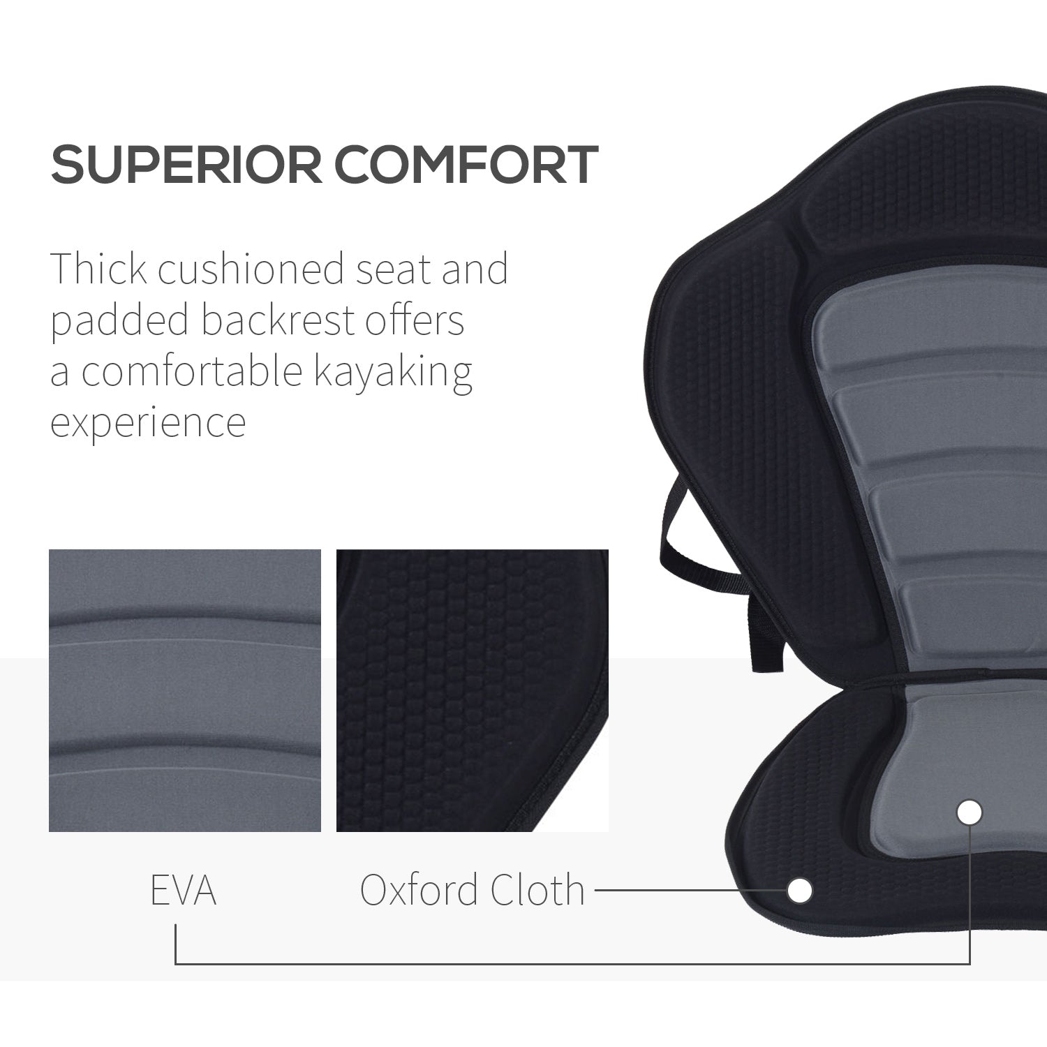 HOMCOM Deluxe Kayak Seat Sit On Top Padded Backrest Canoe Rafting Sports High Back Detachable - North Peak Garden Furniture