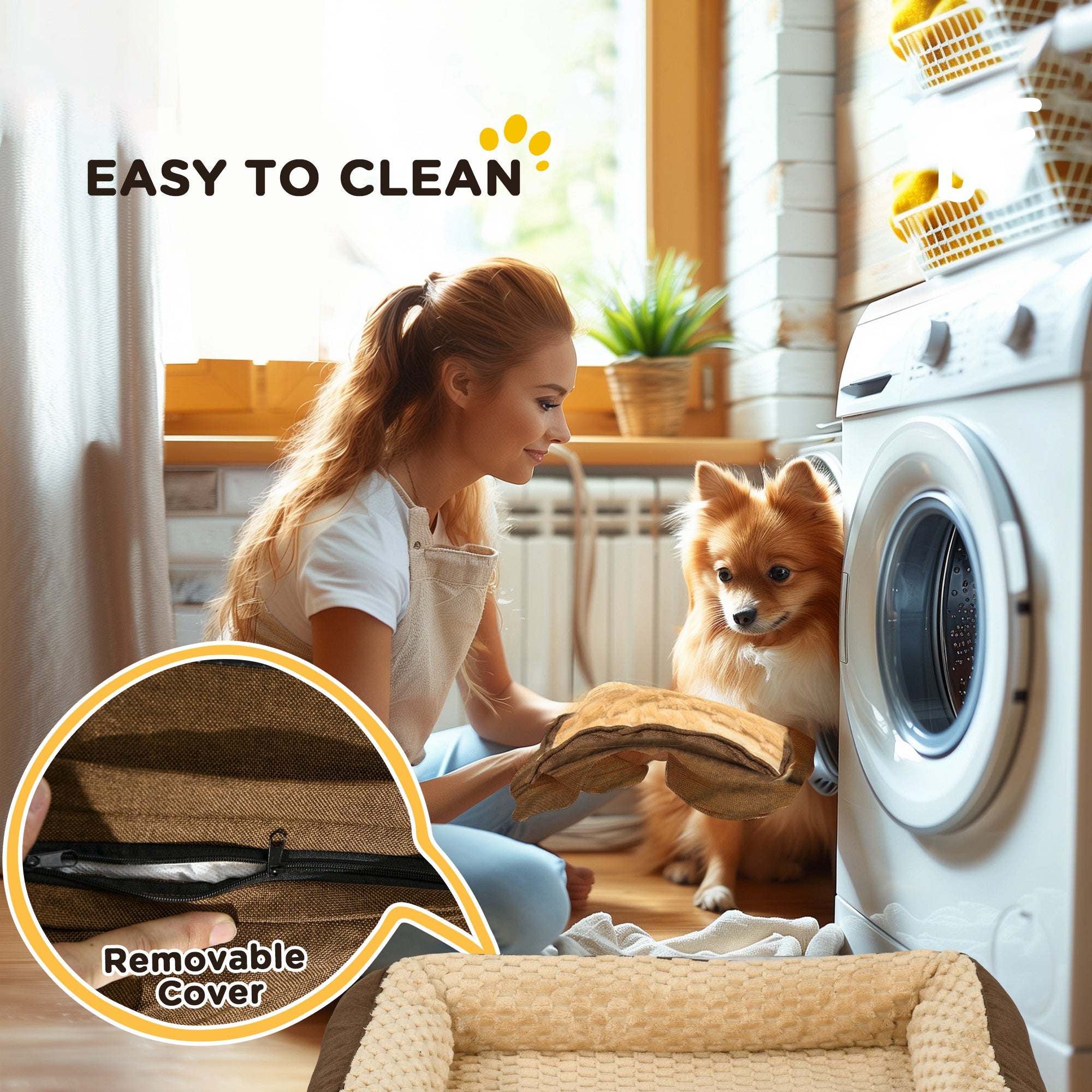 PawHut Calming Dog Bed Pet Mattress w/ Removable Cover, Anti-Slip Bottom, for Medium Dogs, 90L x 69W x 21Hcm - Brown - North Peak Garden Furniture