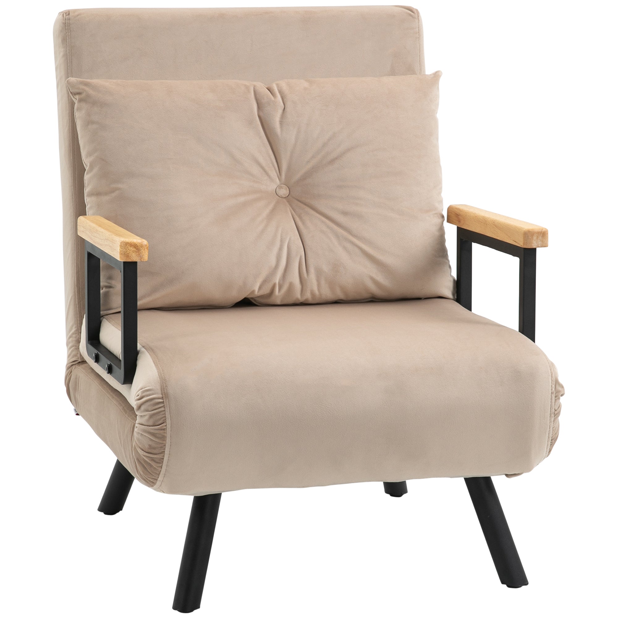 HOMCOM 4-in-1 Velvet-Feel Single Chair Bed, with Pillow - Beige - North Peak Garden Furniture