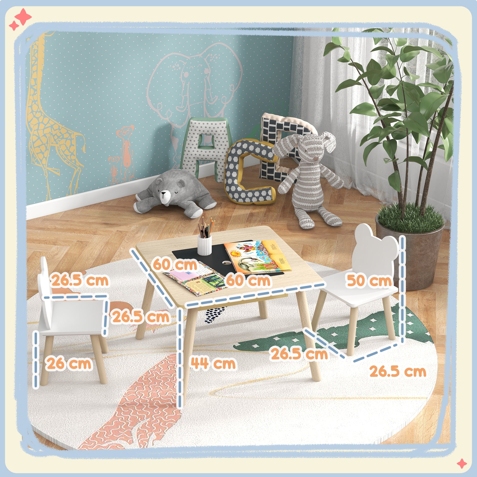 AIYAPLAY 3-Piece Kids Table and Chairs Set with Convertible Desk and Storage Grid, Kids Activity Table for Nursery, Playroom - North Peak Garden Furniture