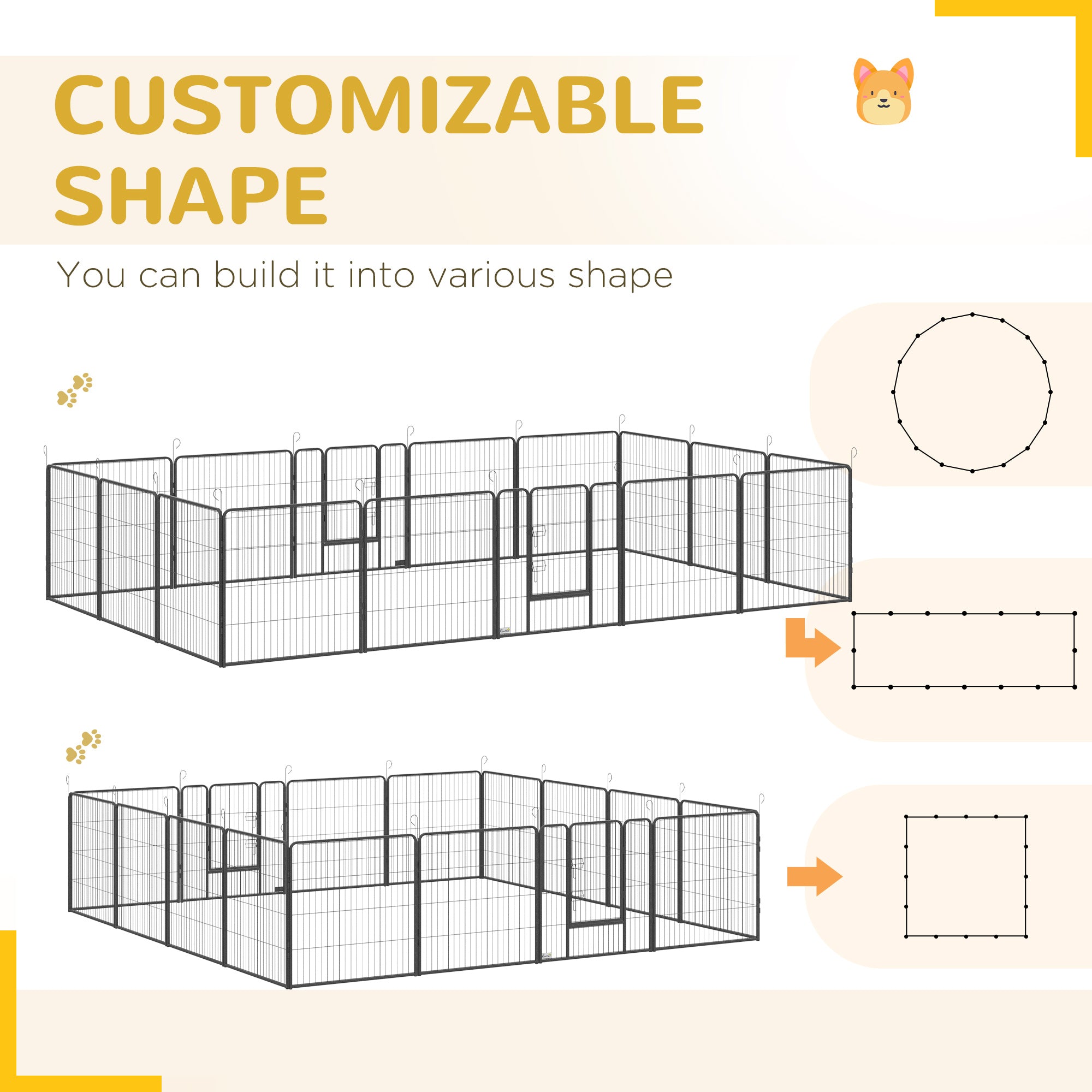 PawHut 16 Panels Heavy Duty Puppy Playpen, for Small and Medium Dogs, Indoor and Outdoor Use - Grey