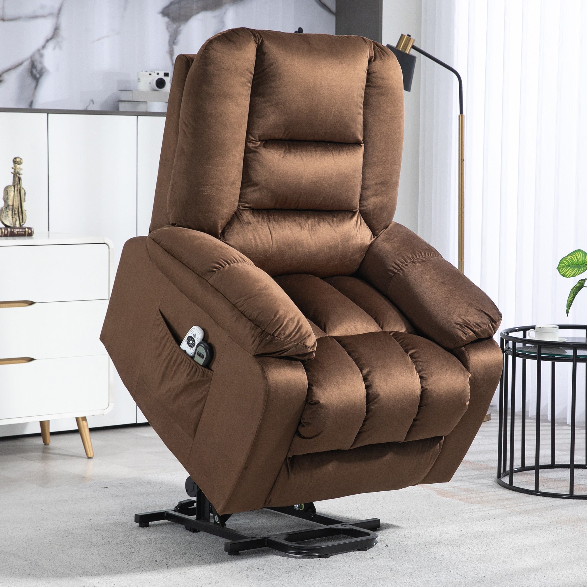 HOMCOM Leathaire Eight Massage Point Armchair, with Heat and Reclining Back - Brown - North Peak Garden Furniture