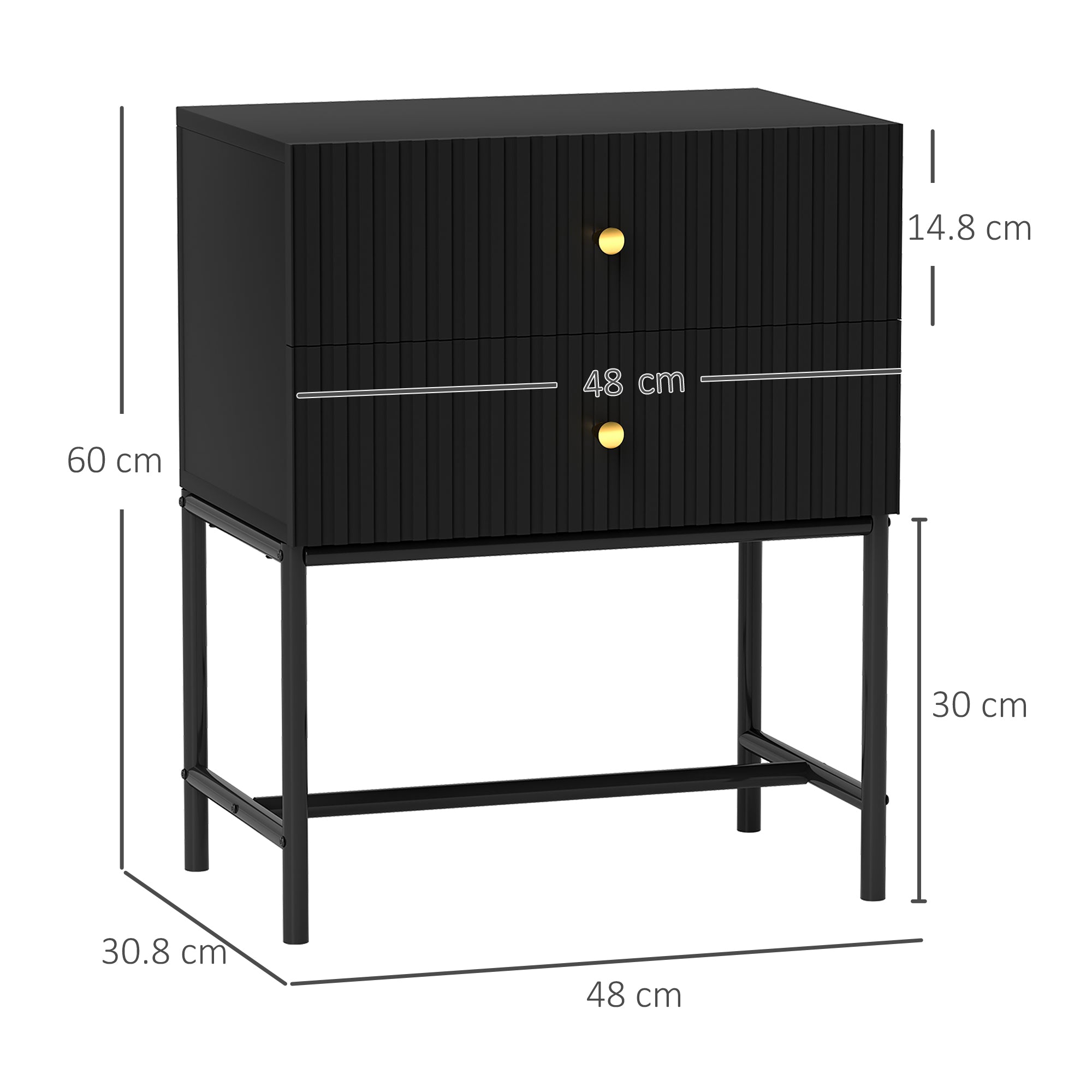 HOMCOM Elegant Two-Drawer Bedside Table - Black - North Peak Garden Furniture