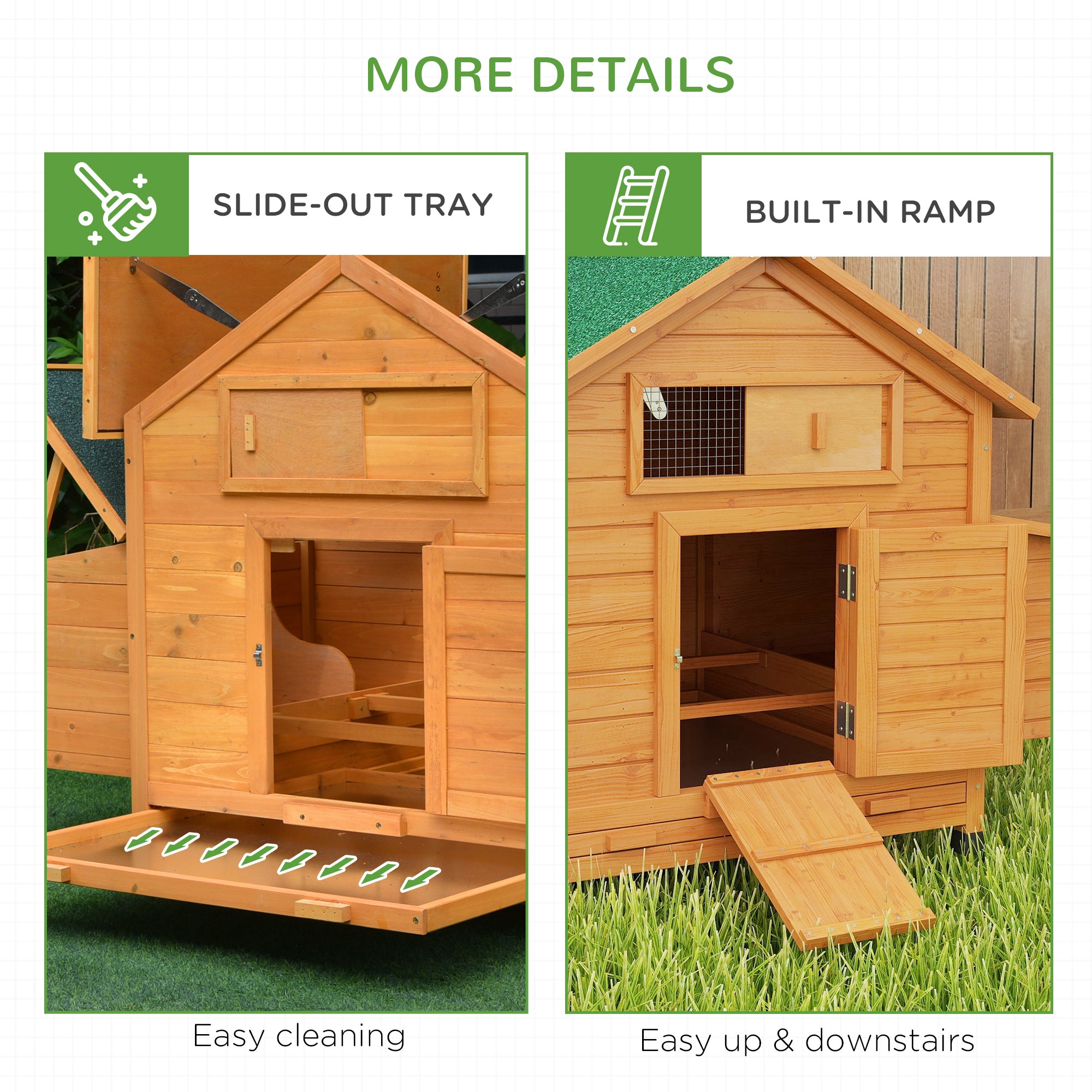 PawHut Wooden Chicken Coop with Nesting Boxes, Tray, for 2-4 Chickens, Yellow