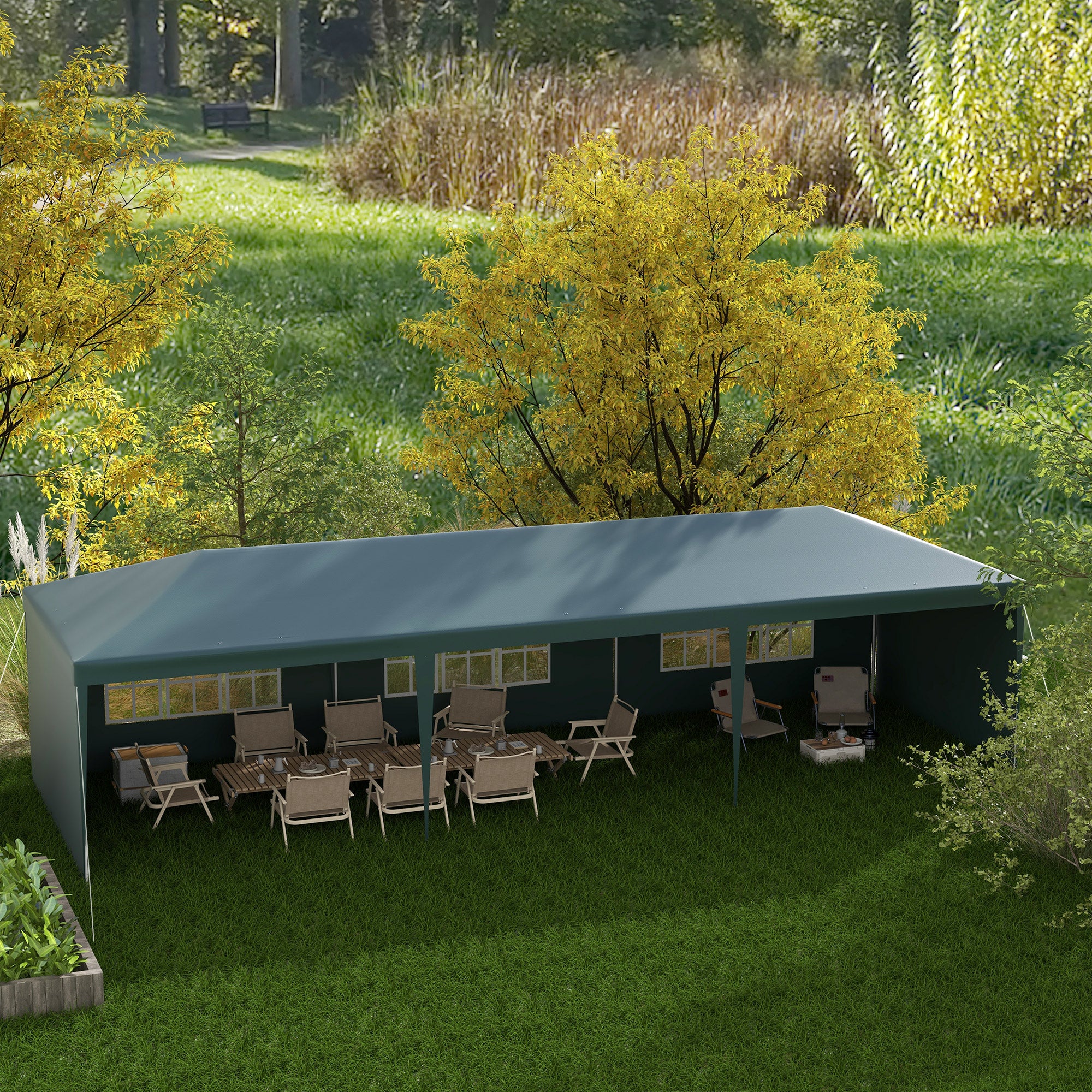 Outsunny Garden Gazebo Marquee Party Wedding Tent Canopy (9m x 3m) - Green - North Peak Garden Furniture