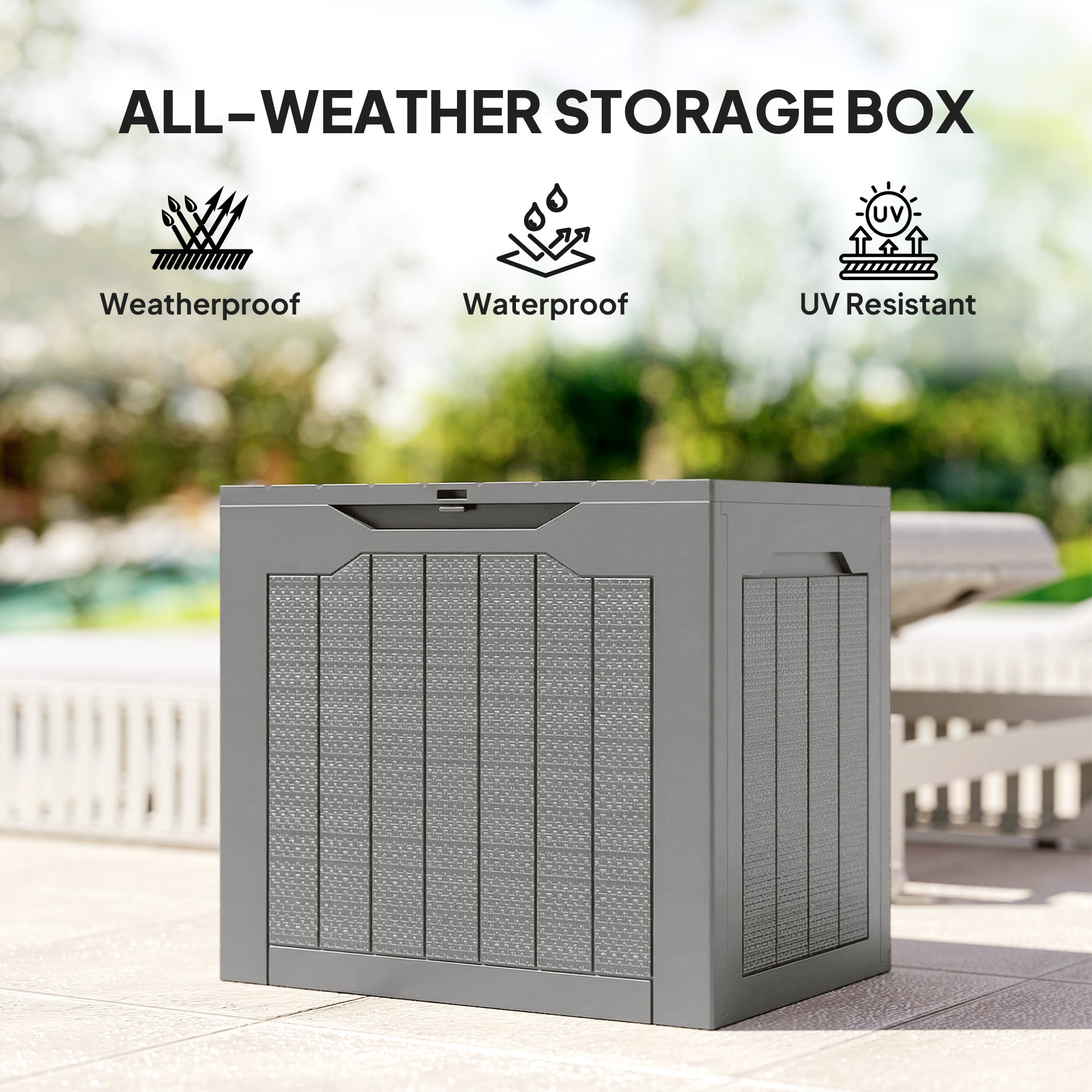 Outsunny 93L Plastic Garden Storage Box, Outdoor Storage Box with Handles, Waterproof Outdoor Storage Container, Khaki