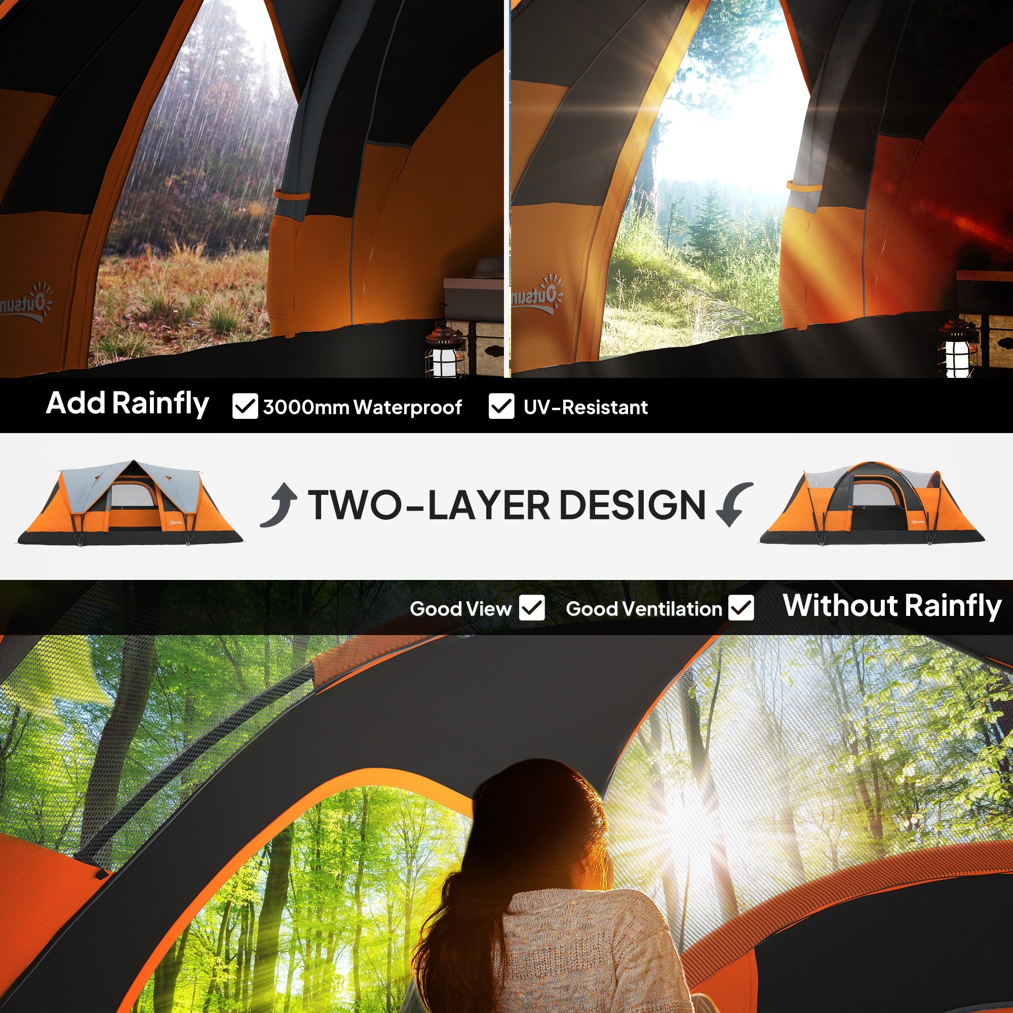 Outsunny 5-6 Man Dome Camping Tent - Orange - North Peak Garden Furniture