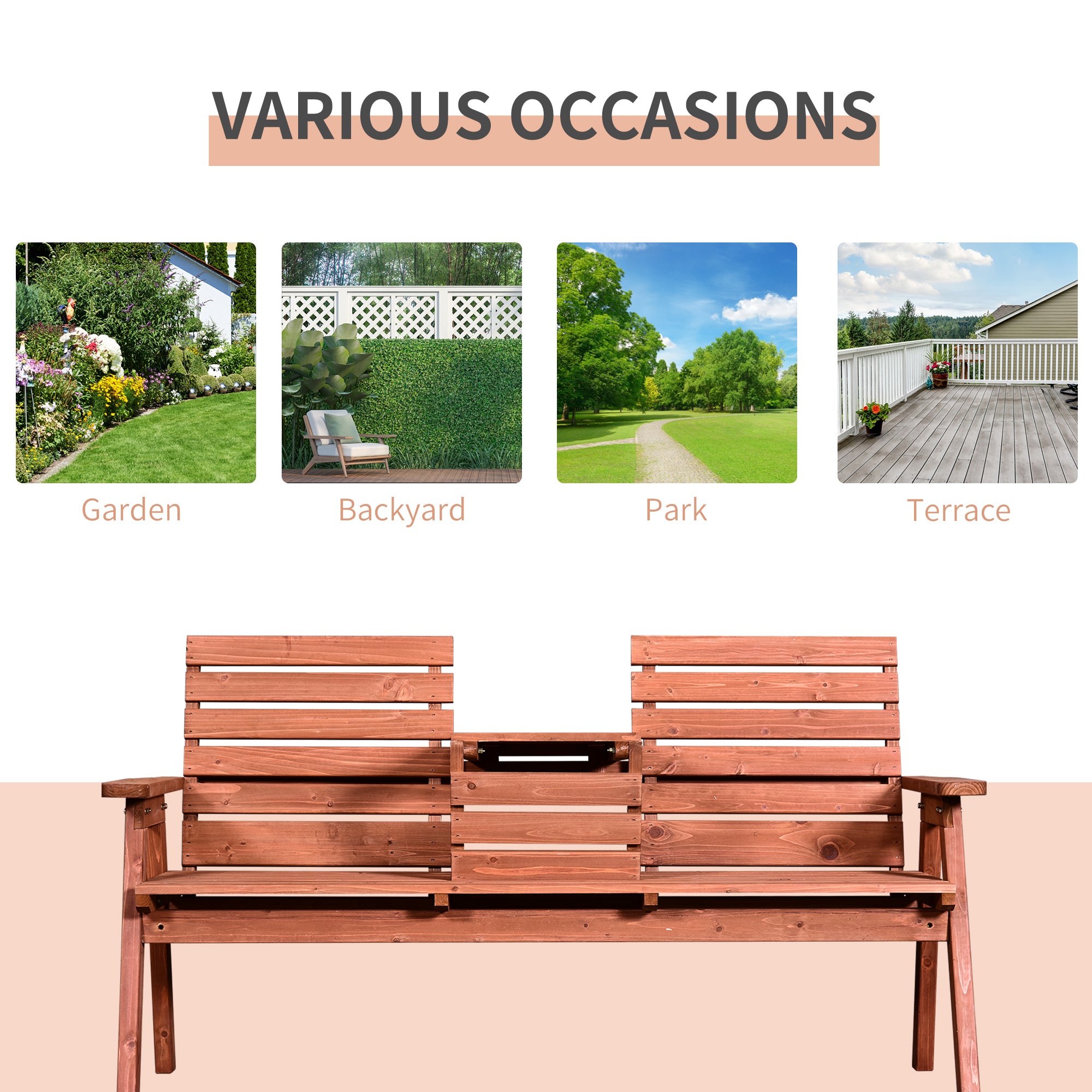 Outsunny Fir Wood Convertible 2 to 3 Seater Outdoor Garden Bench Wood Tone - North Peak Garden Furniture