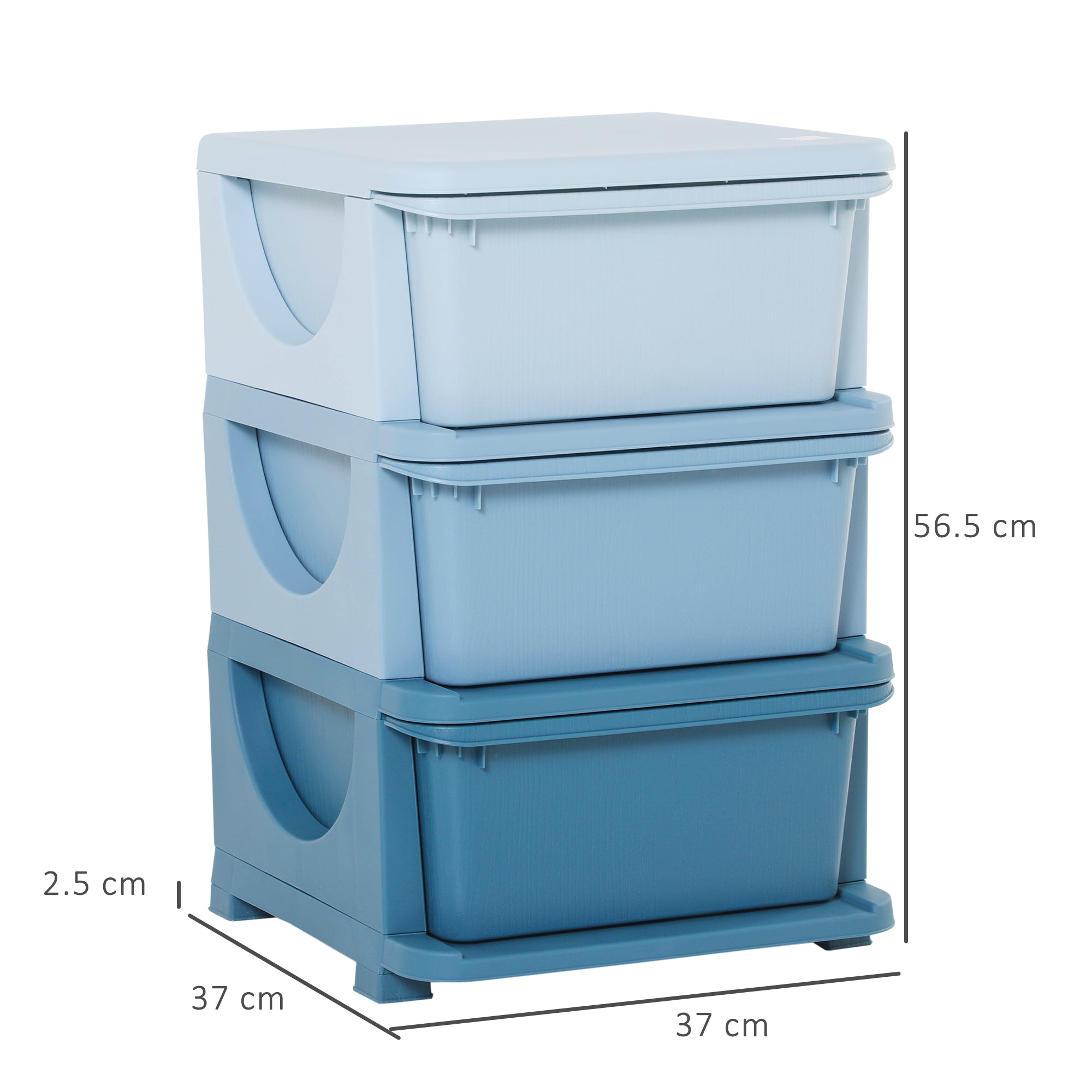 HOMCOM Kids Storage Units with 3 Drawers 3 Tier Chest Vertical Dresser Tower Toy Organizer for Nursery Playroom Kindergarten Blue - North Peak Garden Furniture
