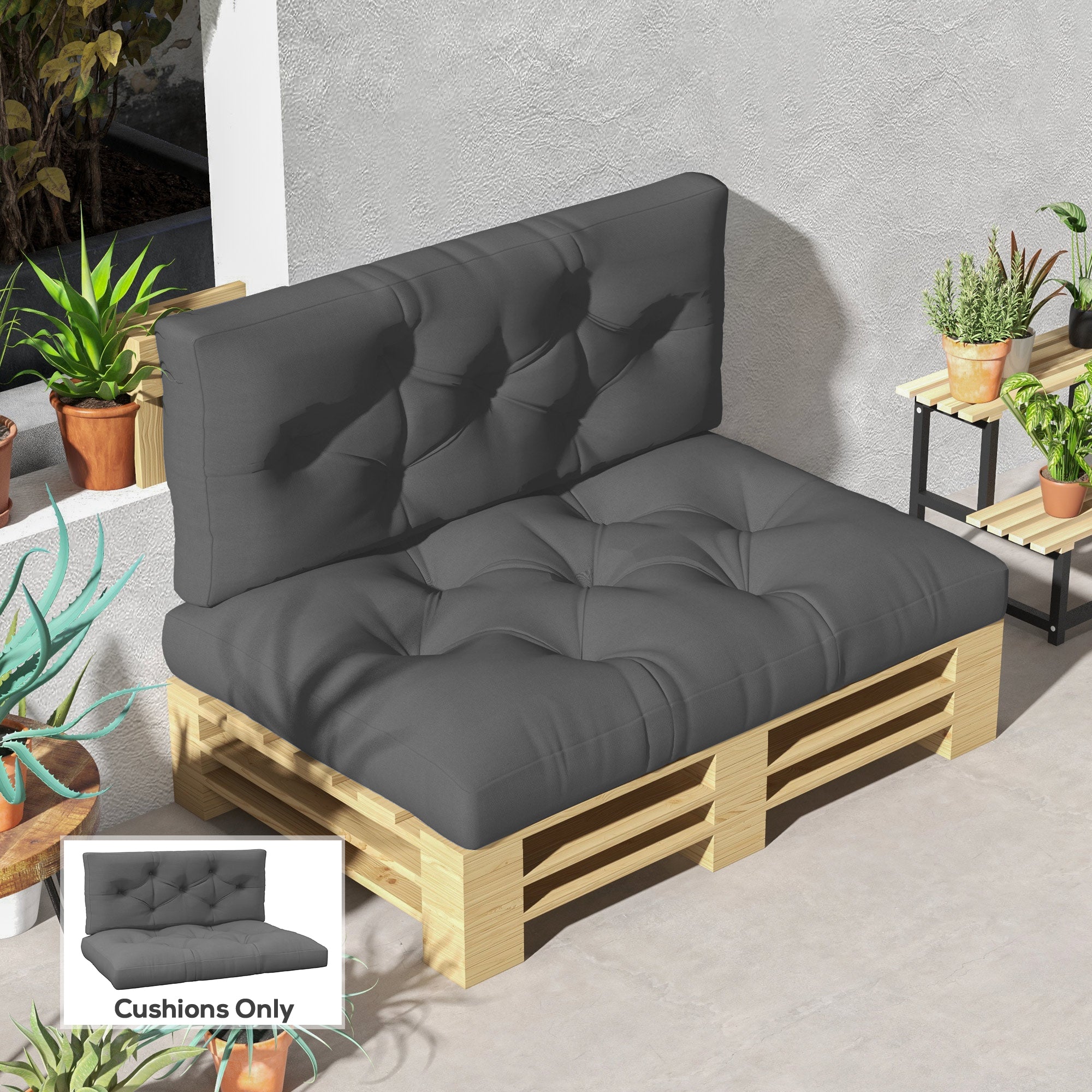 Outsunny Seat and Back Padded Pallet Cushion Set - Dark Grey
