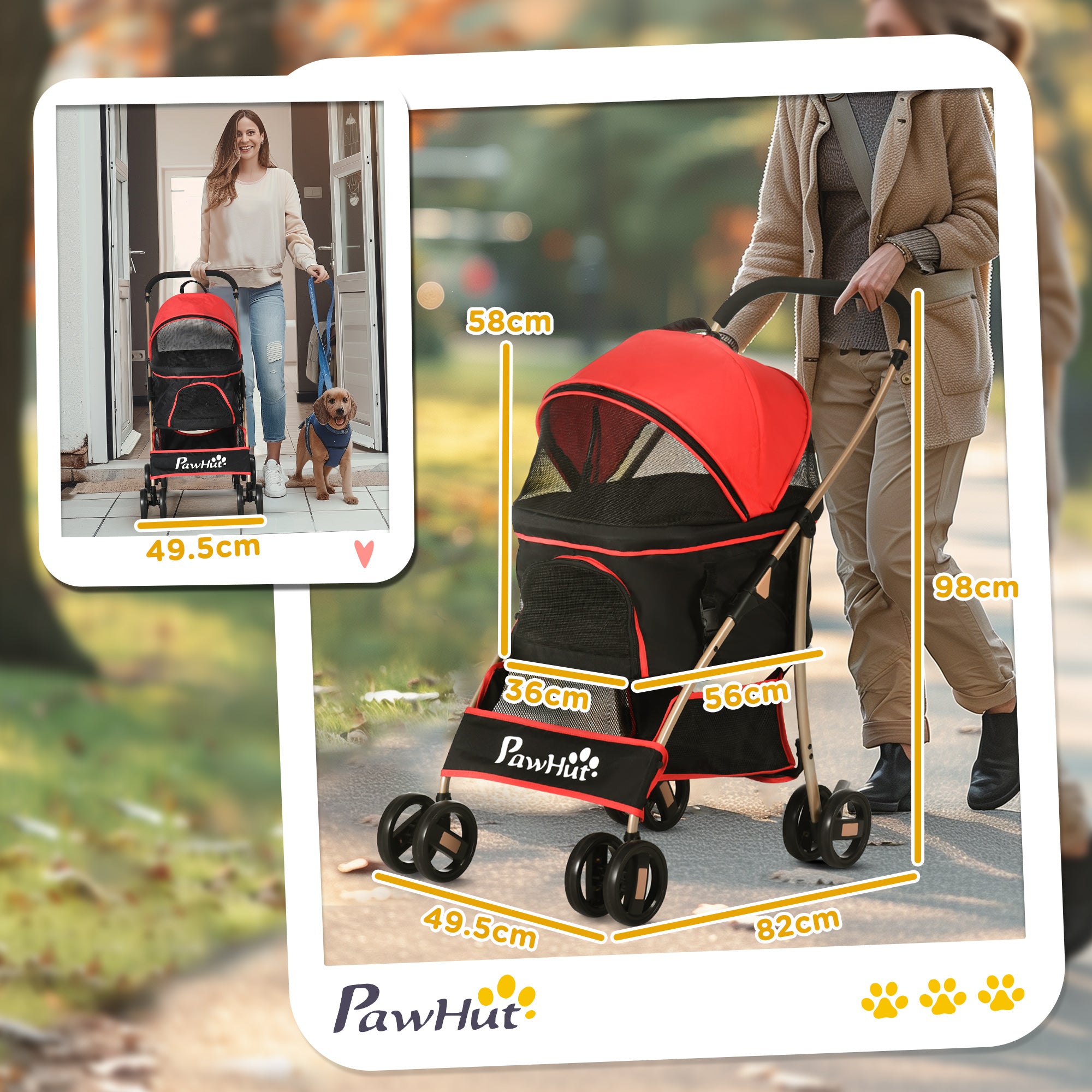 PawHut 3 In 1 Detachable Pet Stroller, for Extra Small and Small Dogs - Red