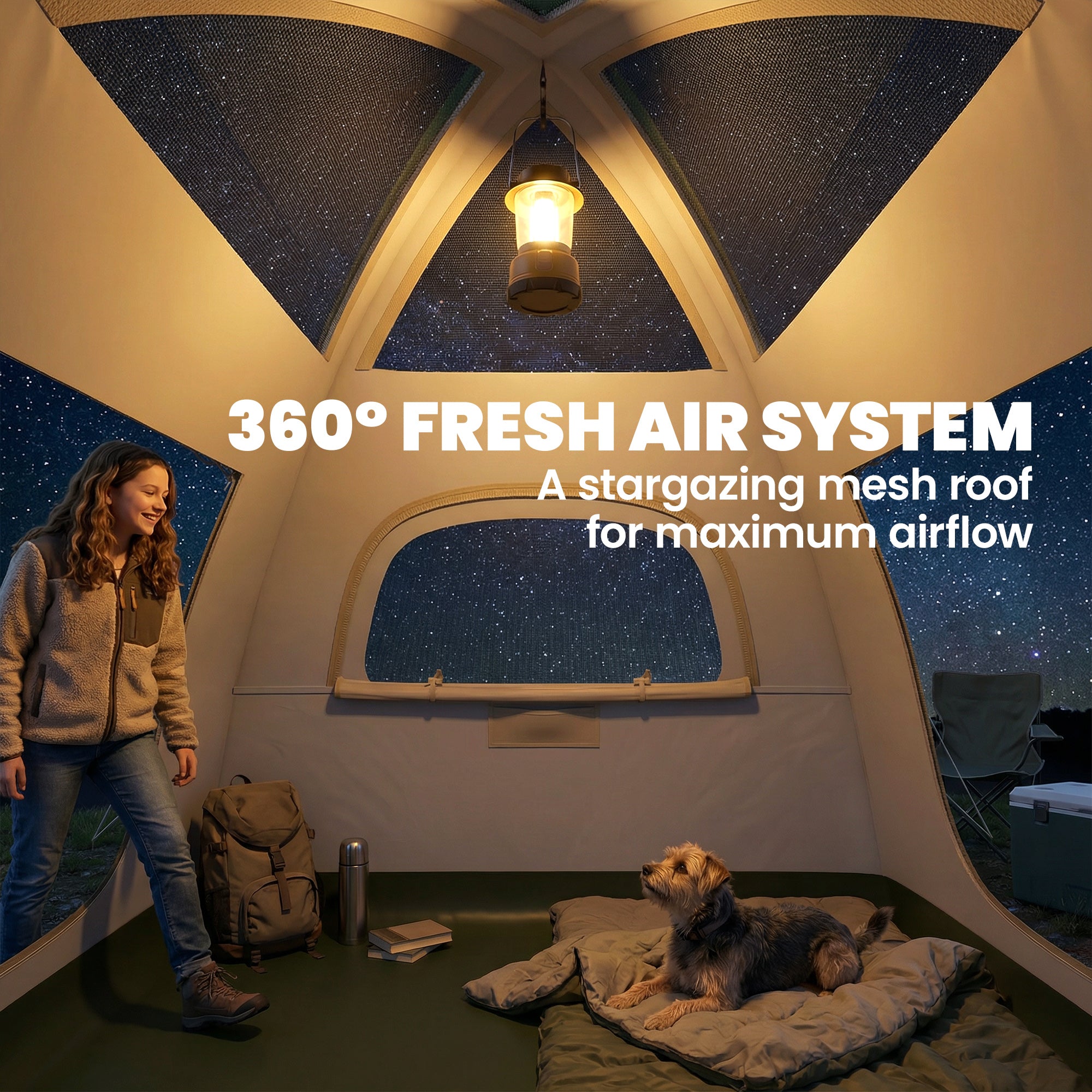 Outsunny Inflatable Camping Tent with Rainfly, 3 Man Air Tent 3000mm Waterproof Blow Up Tents, Beige