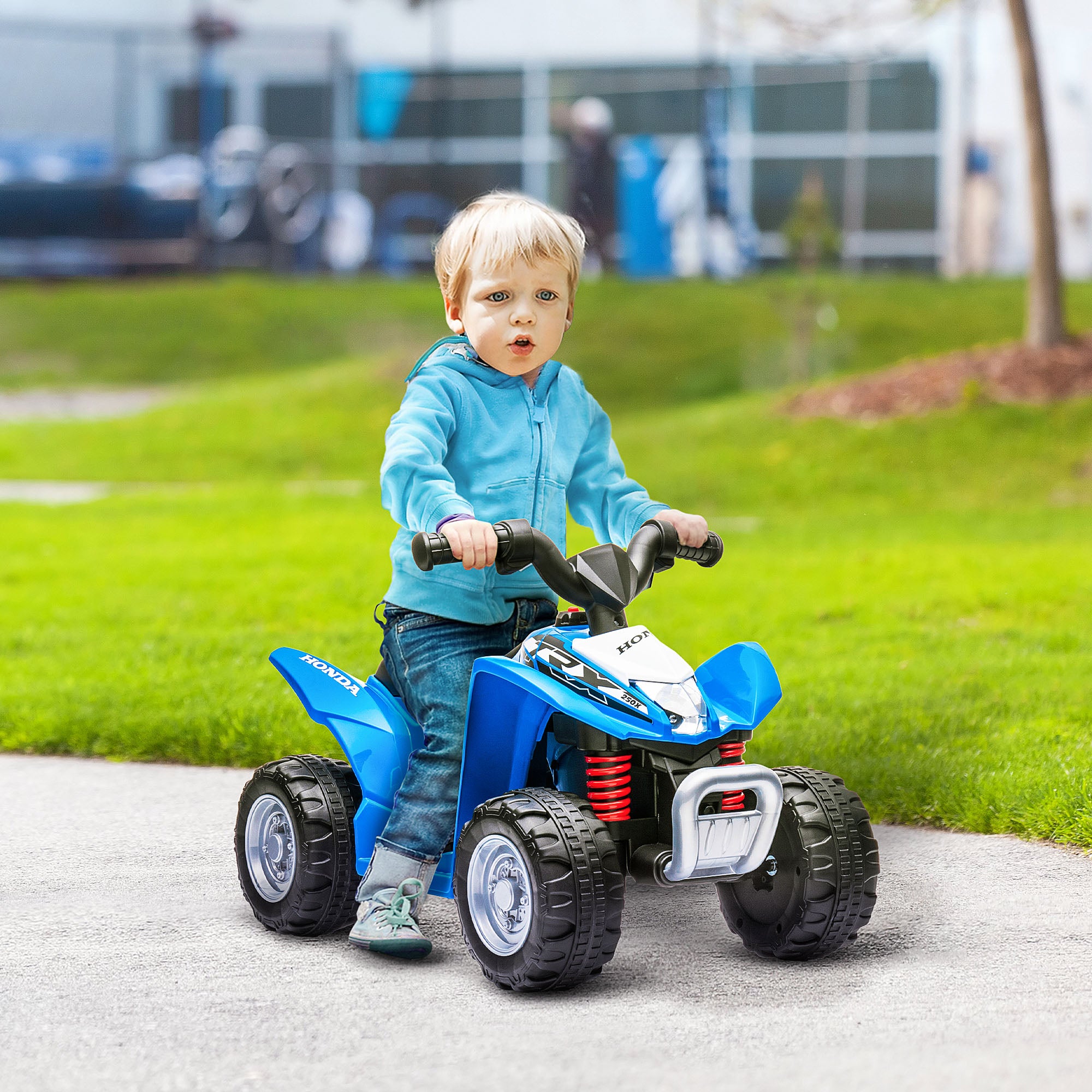 AIYAPLAY Honda Licensed Kids Electric Quad Bike, 6V ATV Ride On for Ages 1.5-3 Years, Blue - North Peak Garden Furniture