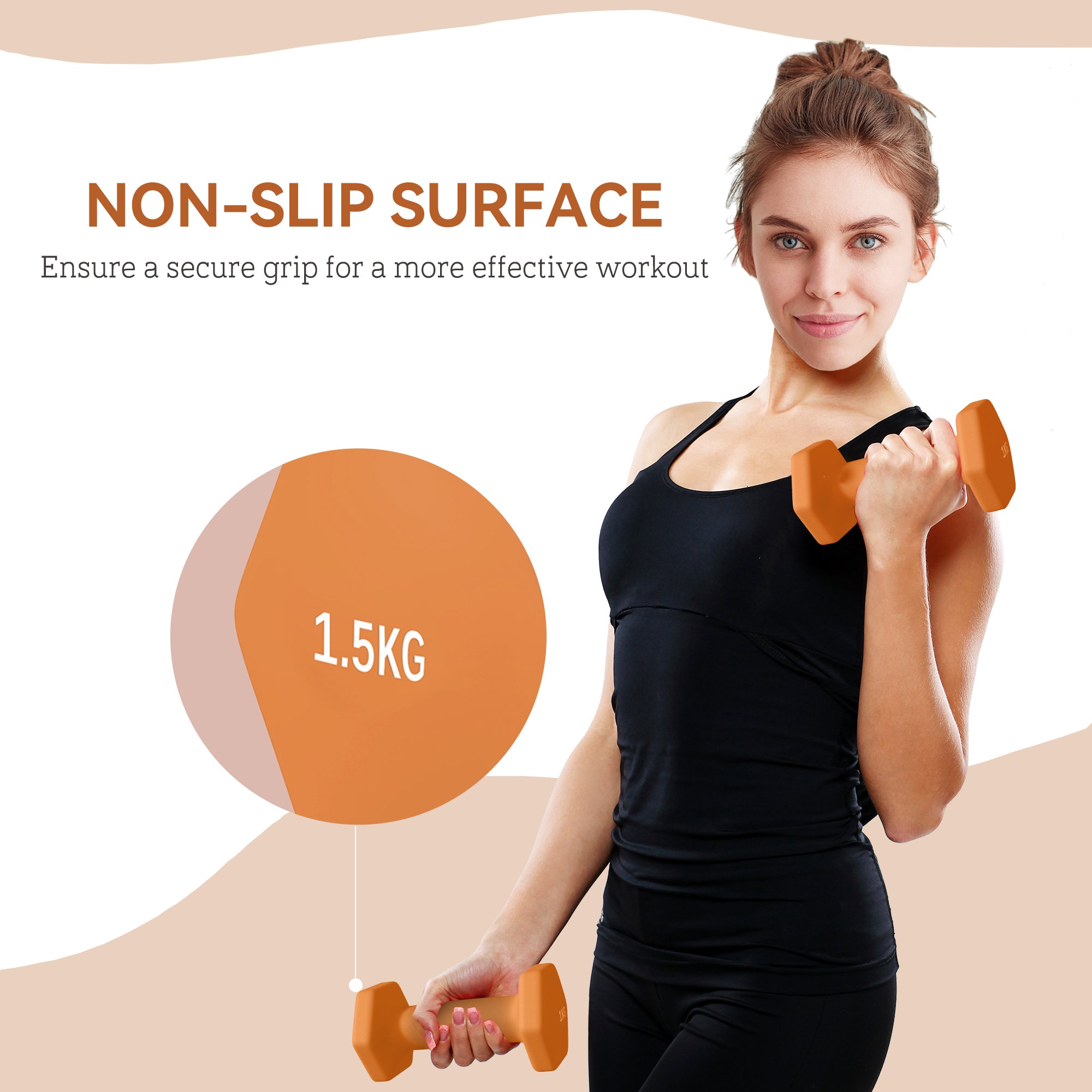 SPORTNOW 2 x 1.5kg Hexagonal Dumbbells Weights Set with Non-Slip Grip for Home Gym Workout, Orange