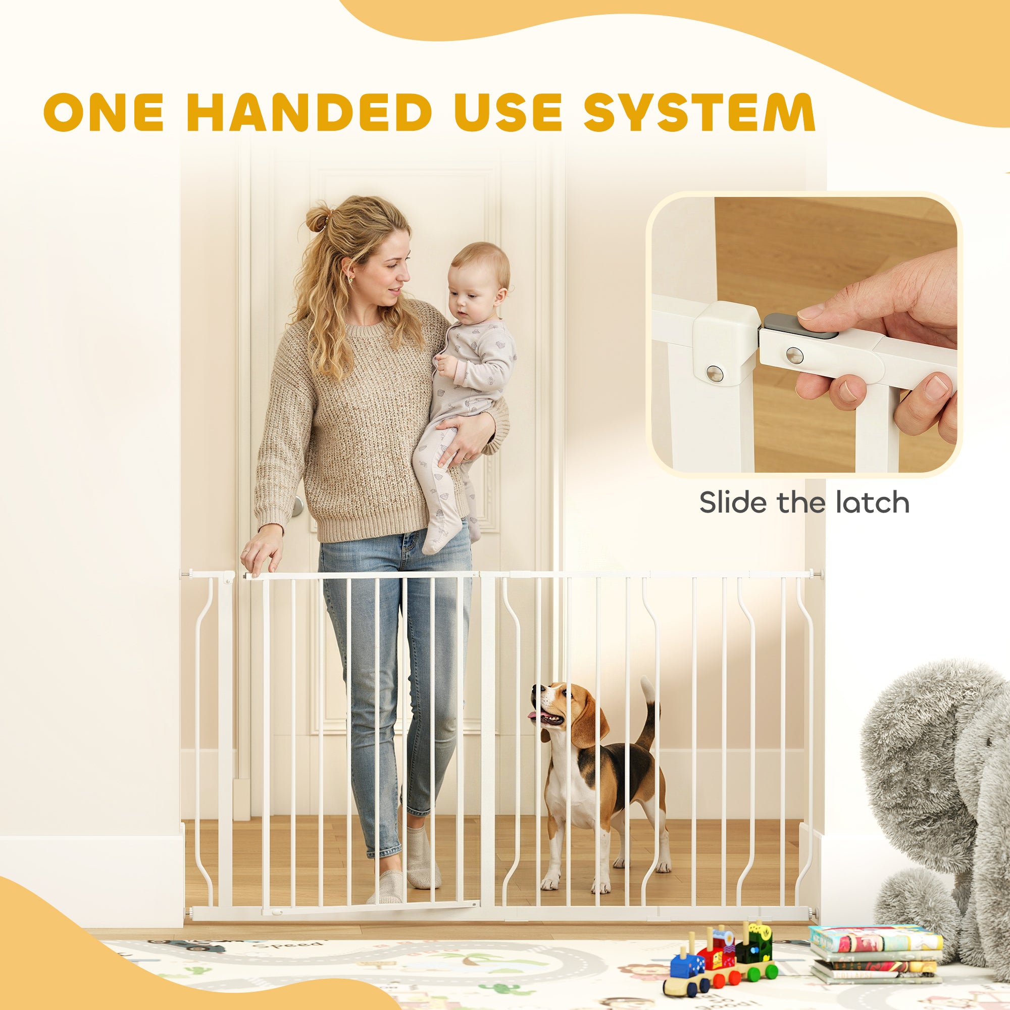 PawHut Extra Wide Dog Safety Gate, with Door Pressure, for Doorways, Hallways, Staircases - White