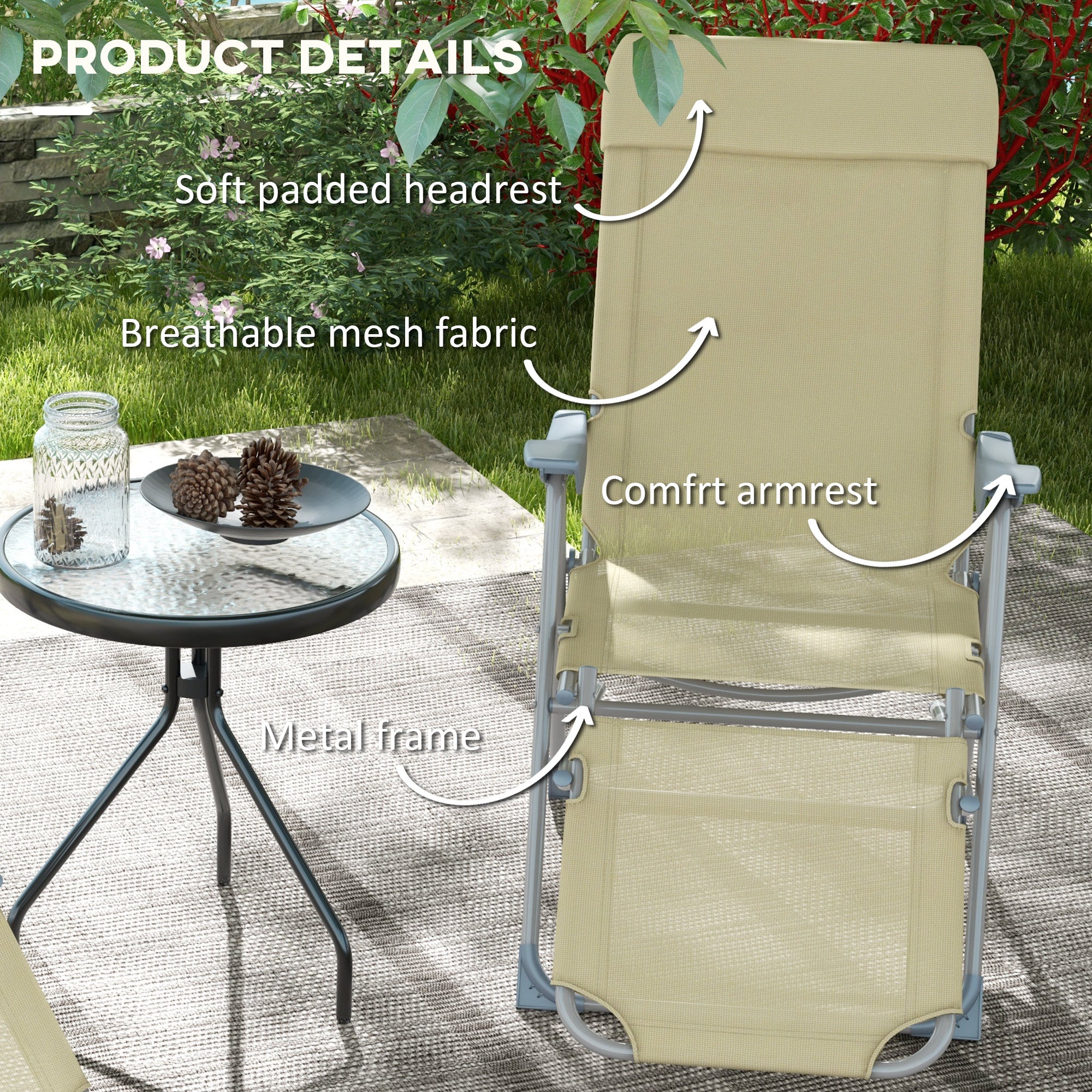 Outsunny Set of Two Sun Loungers, with Five-Position Adjustable Backs - Beige - North Peak Garden Furniture